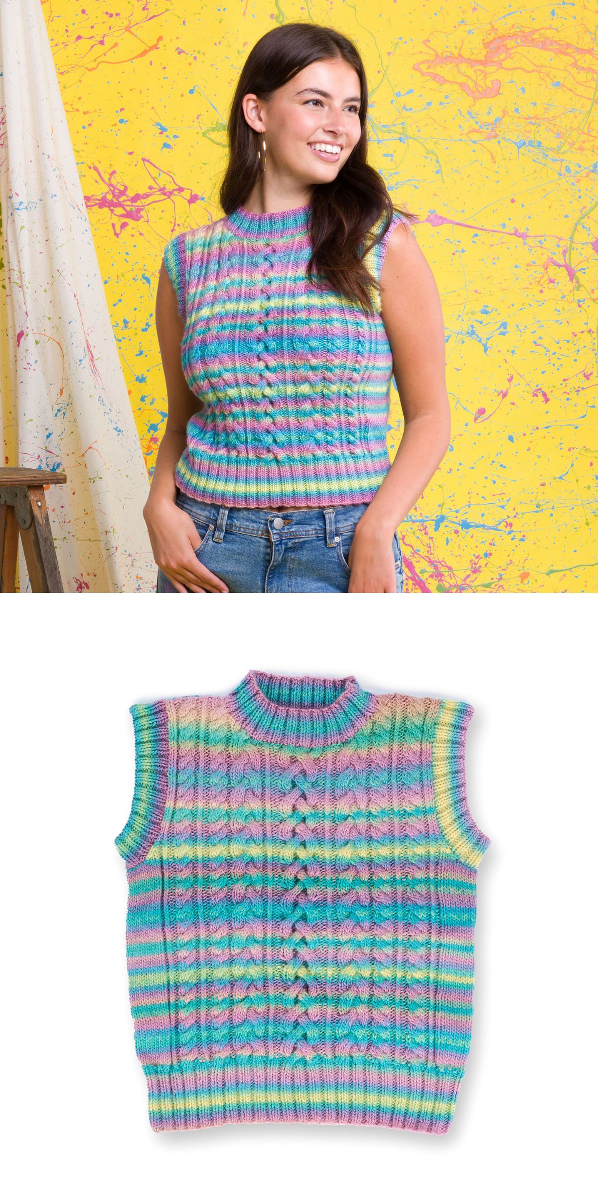 a striped knit vest in vibrant colors
