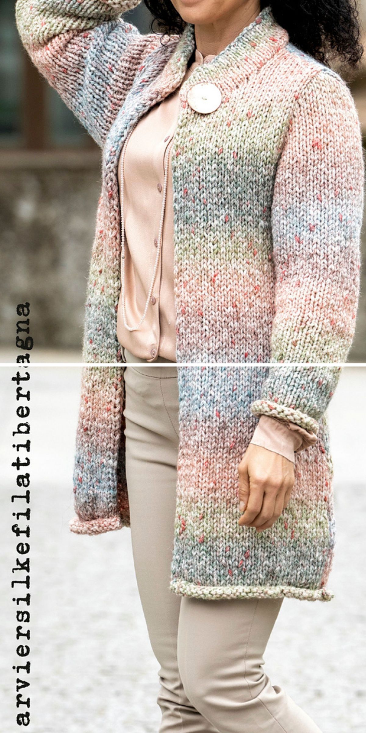 woman wearing a long knitted cardigan 