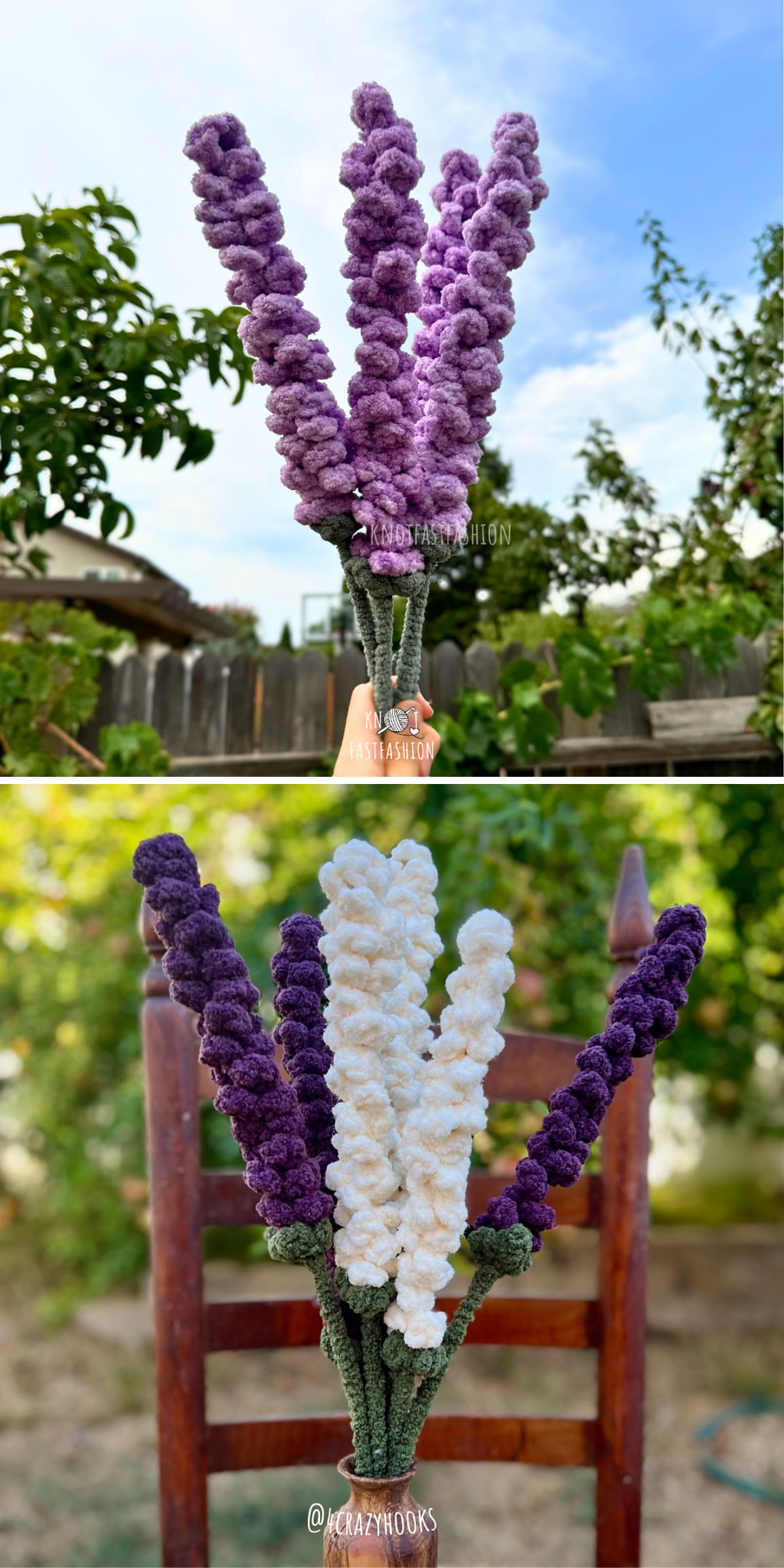 a crocheted lavender bouquet
