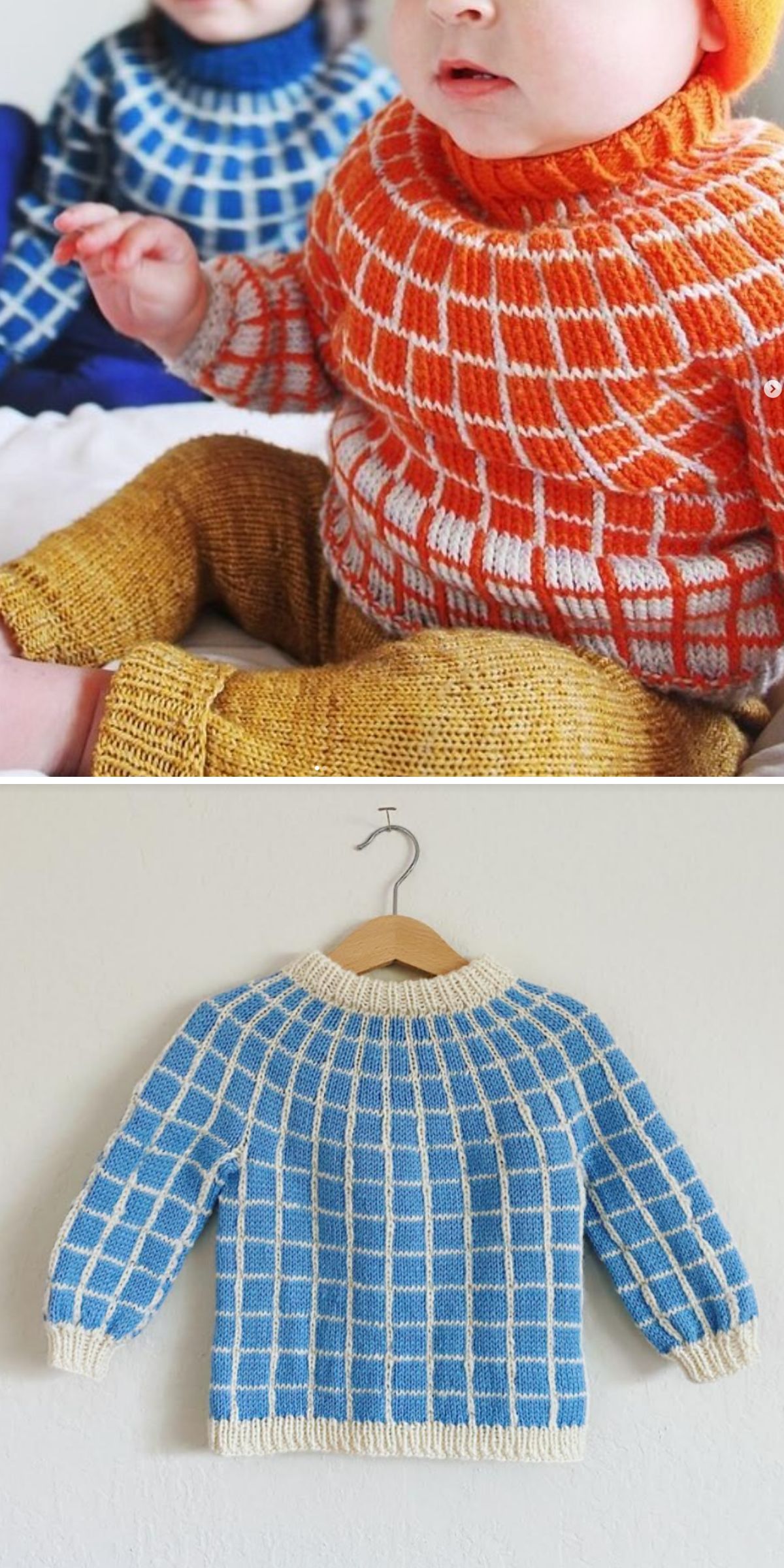 knitted baby sweaters featuring an eye-catching web-inspired design in bright colors