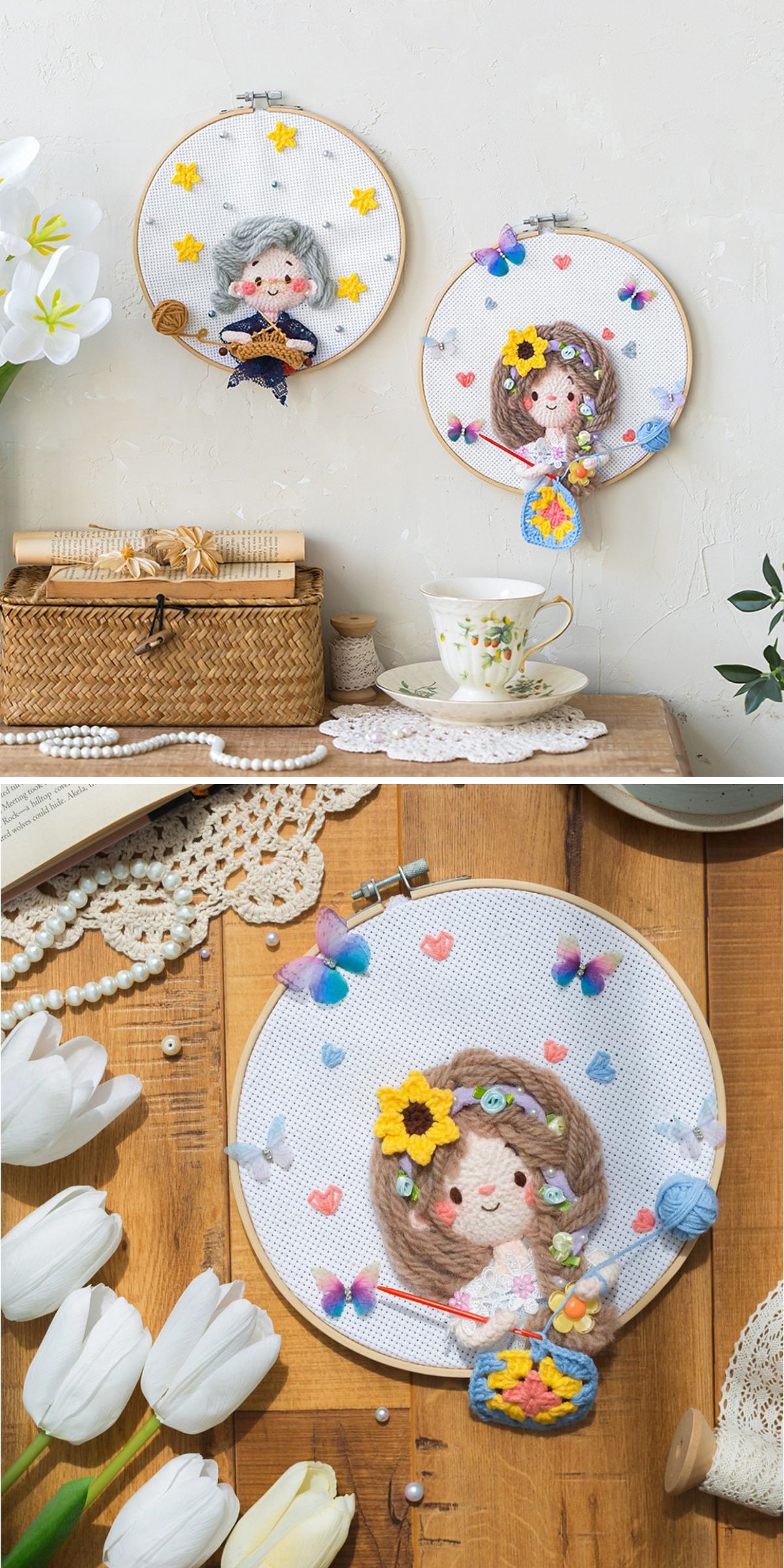crochet wall decor with intricate embellishments