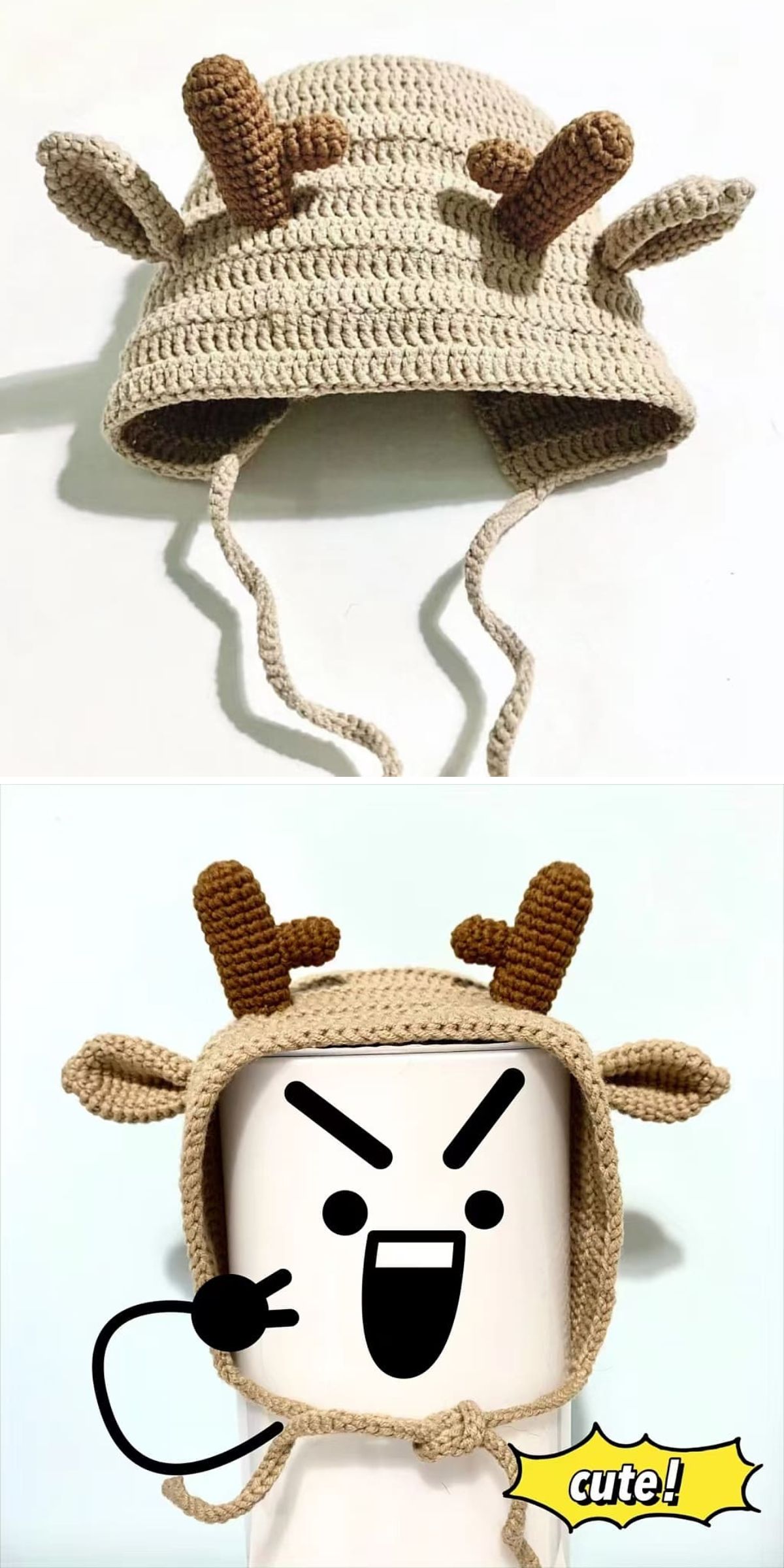 a reindeer-inspired crochet hat 