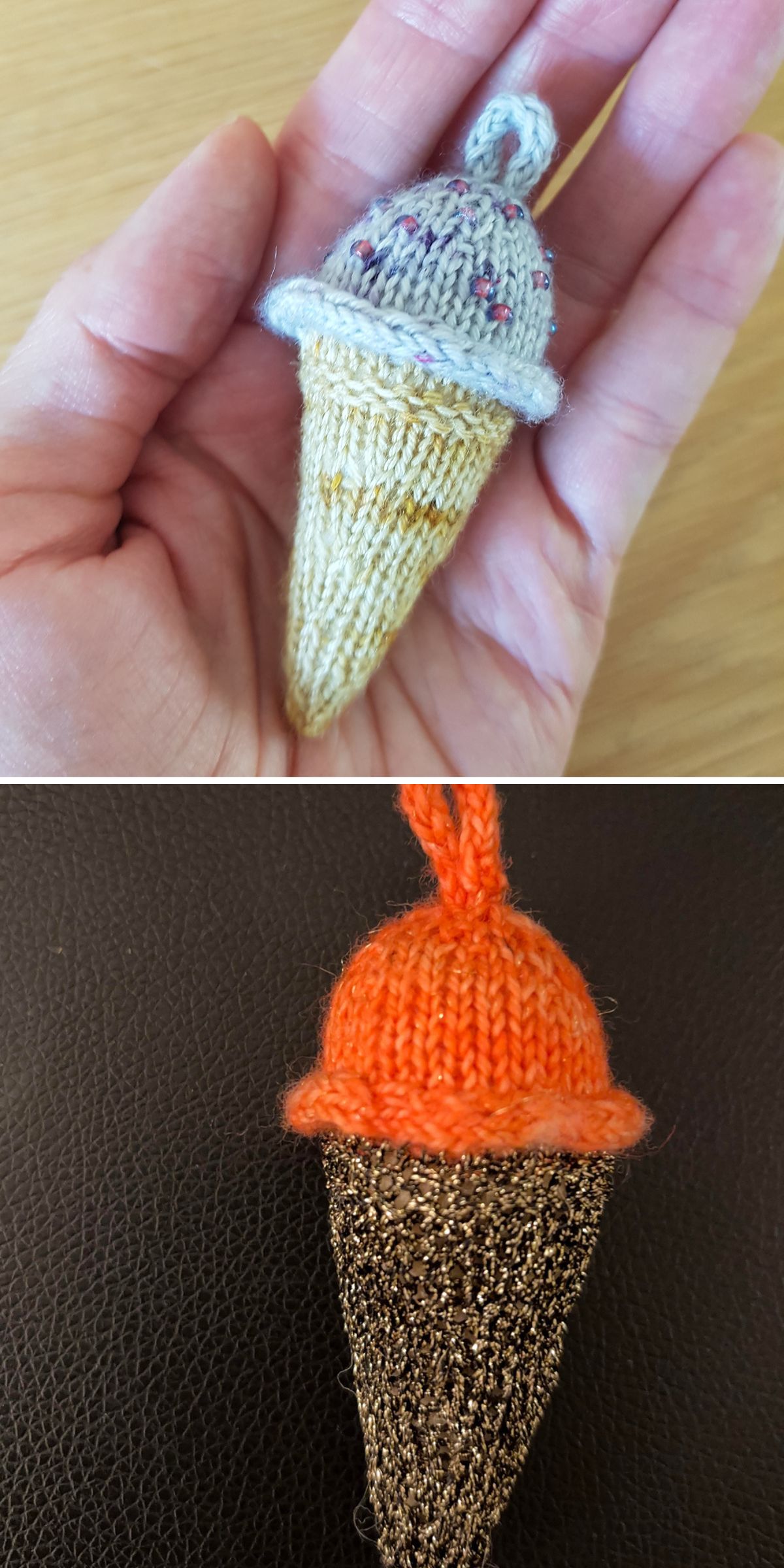 a small knit ice cream cone