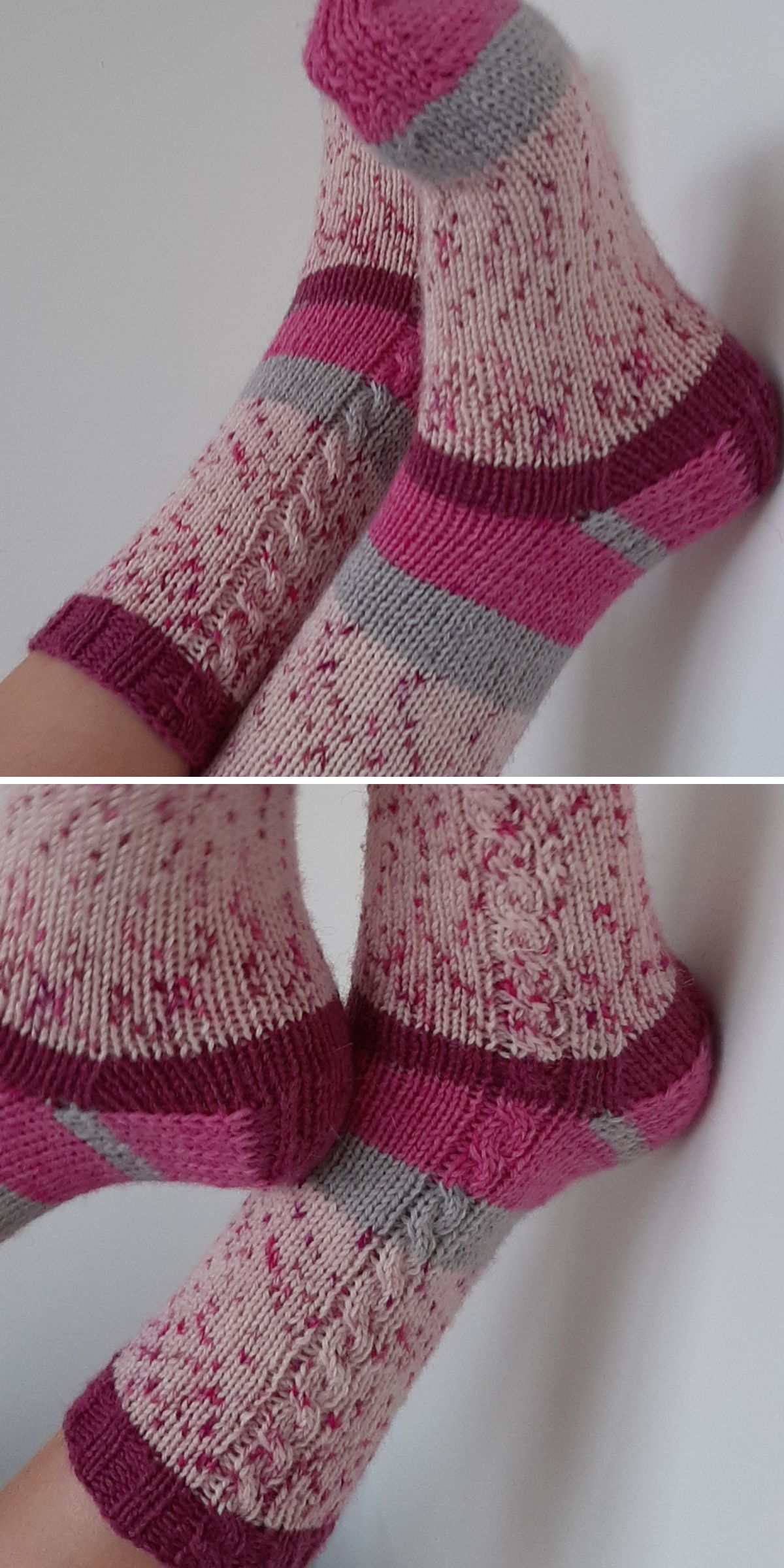 long colorful knit socks with an elegant braided details on one side