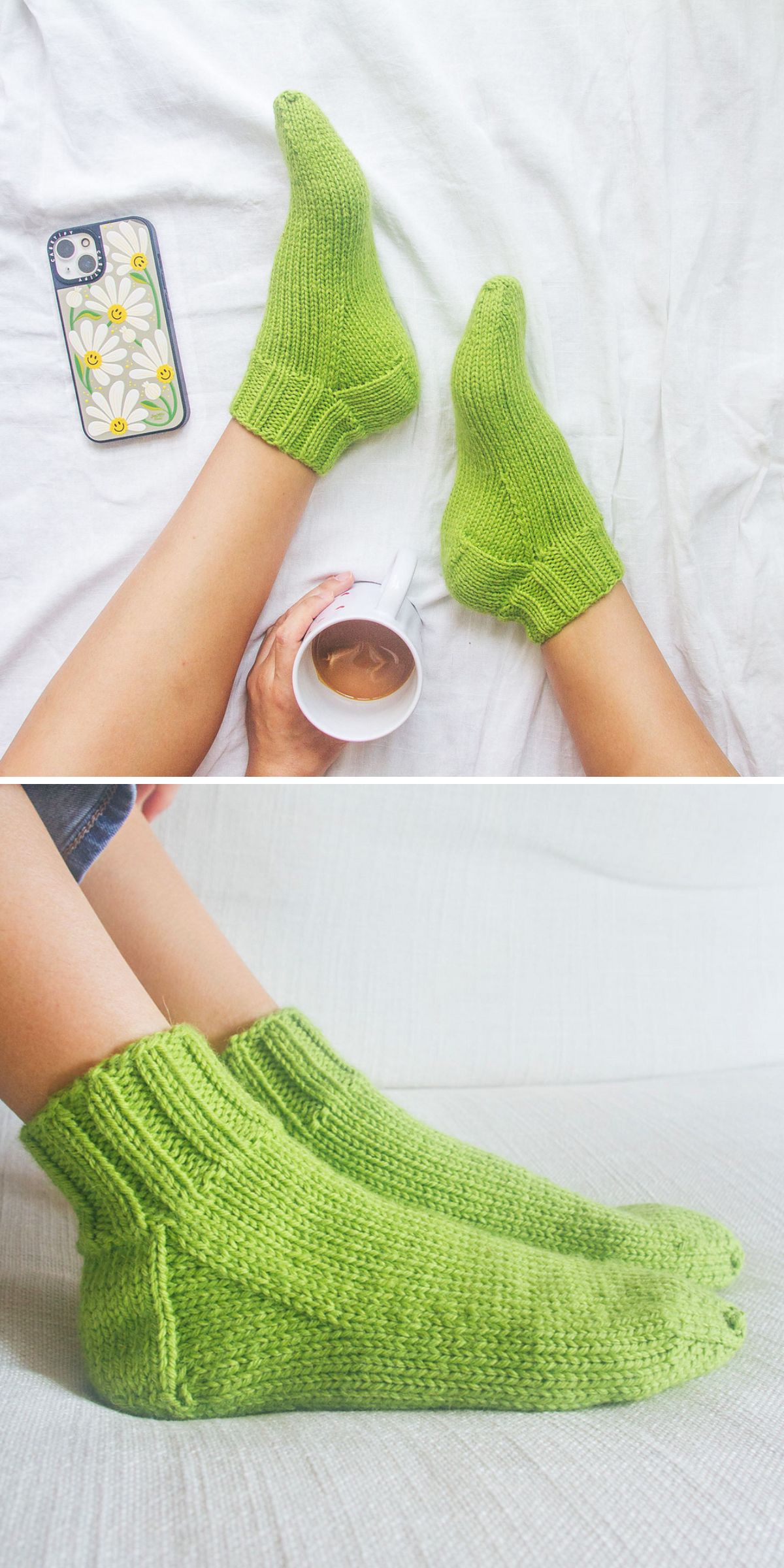 simple short knitted socks in a green color