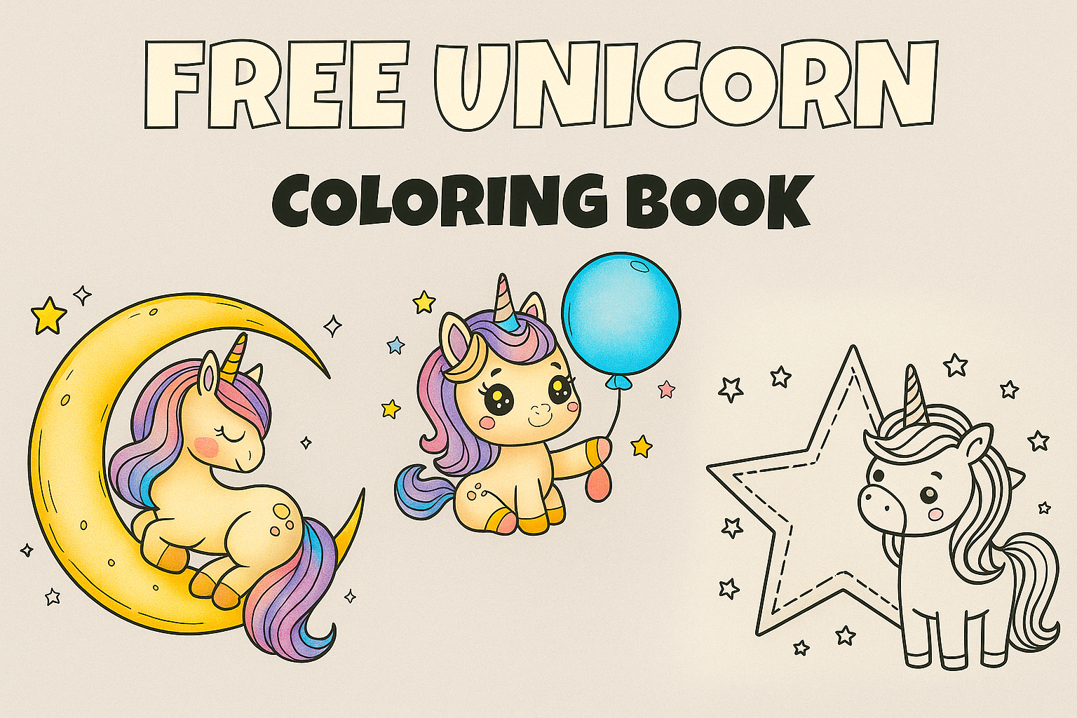 a featured image for coloring book with different unicorn coloring pages with three examples