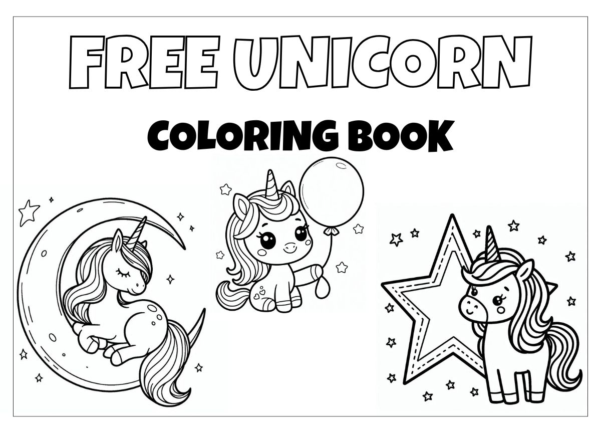 a featured image for coloring book with different unicorn coloring pages with three examples