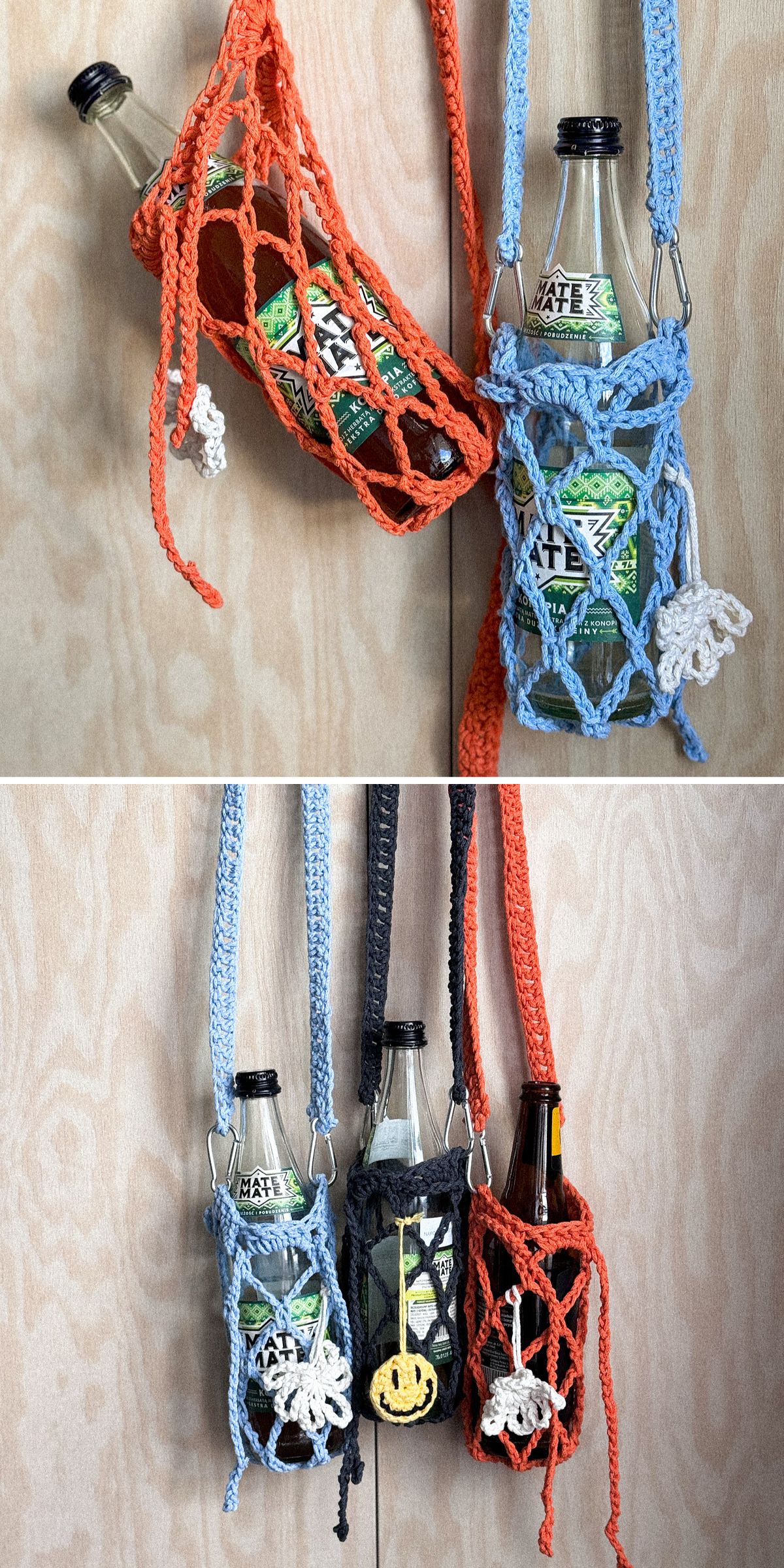 two mesh crochet bottle bags
