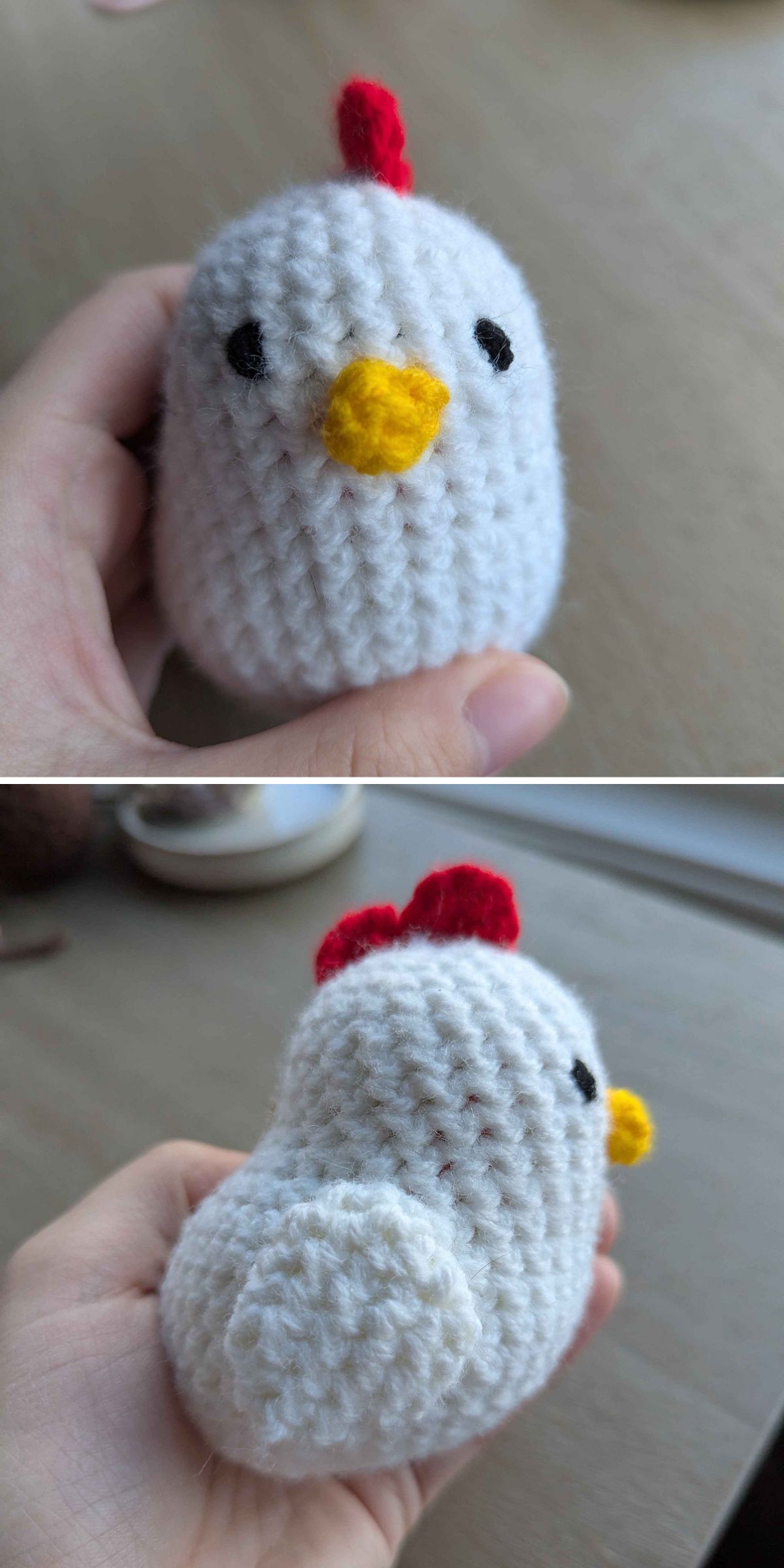a small chicken amigurumi