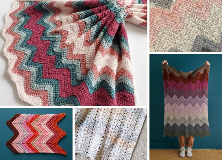a collection of colorful crochet chevron blankets