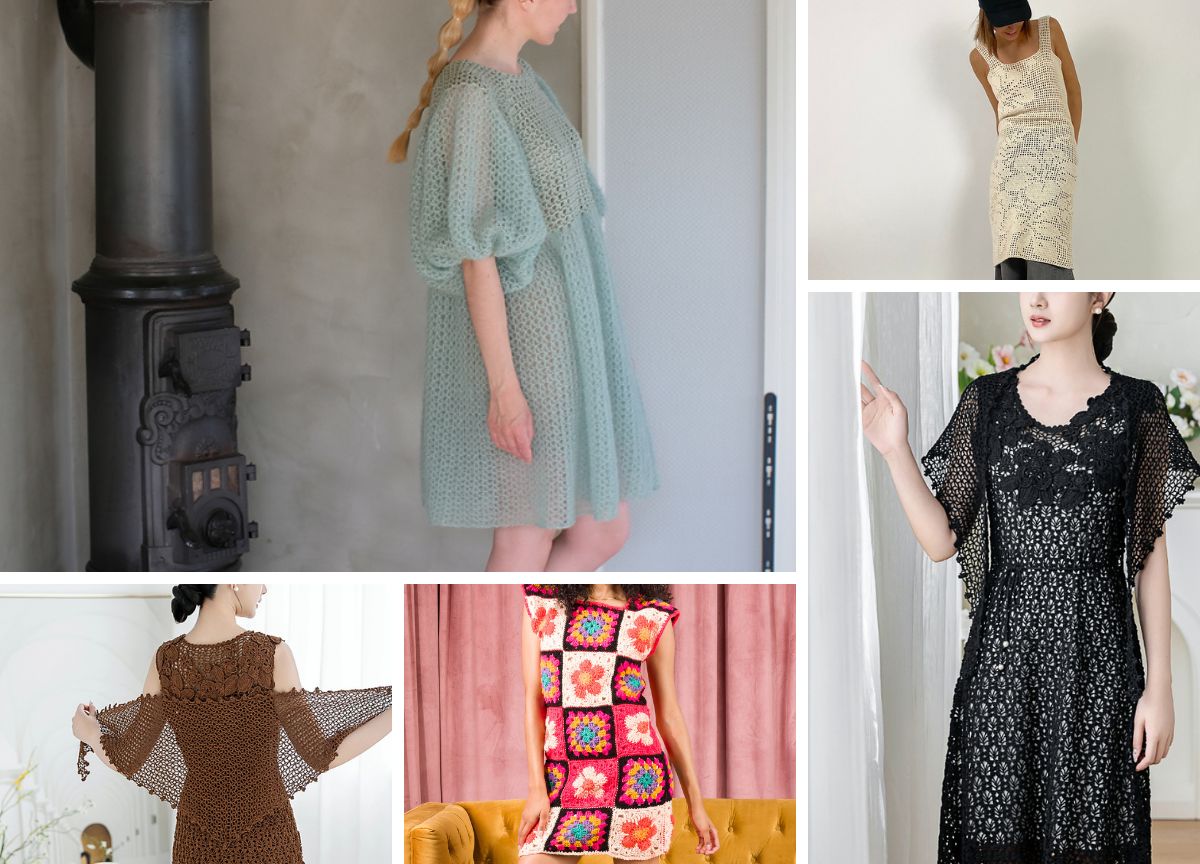 a collection of crochet dresses