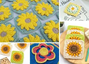 crochet squares with flower motifs