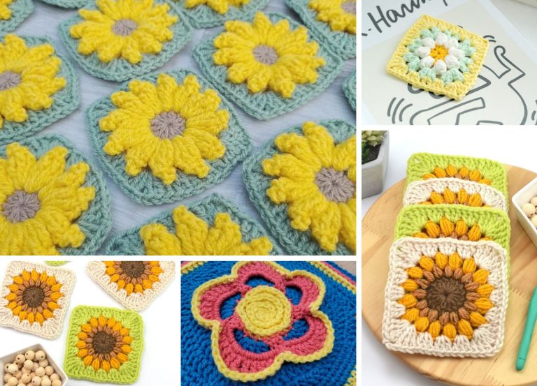 crochet squares with flower motifs