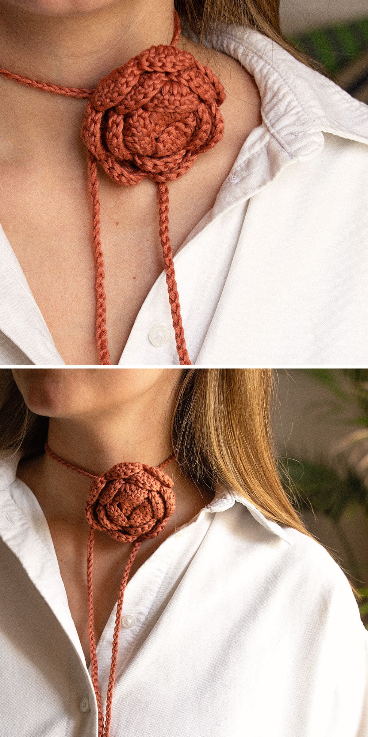 a crochet collar shaped like a rose flower