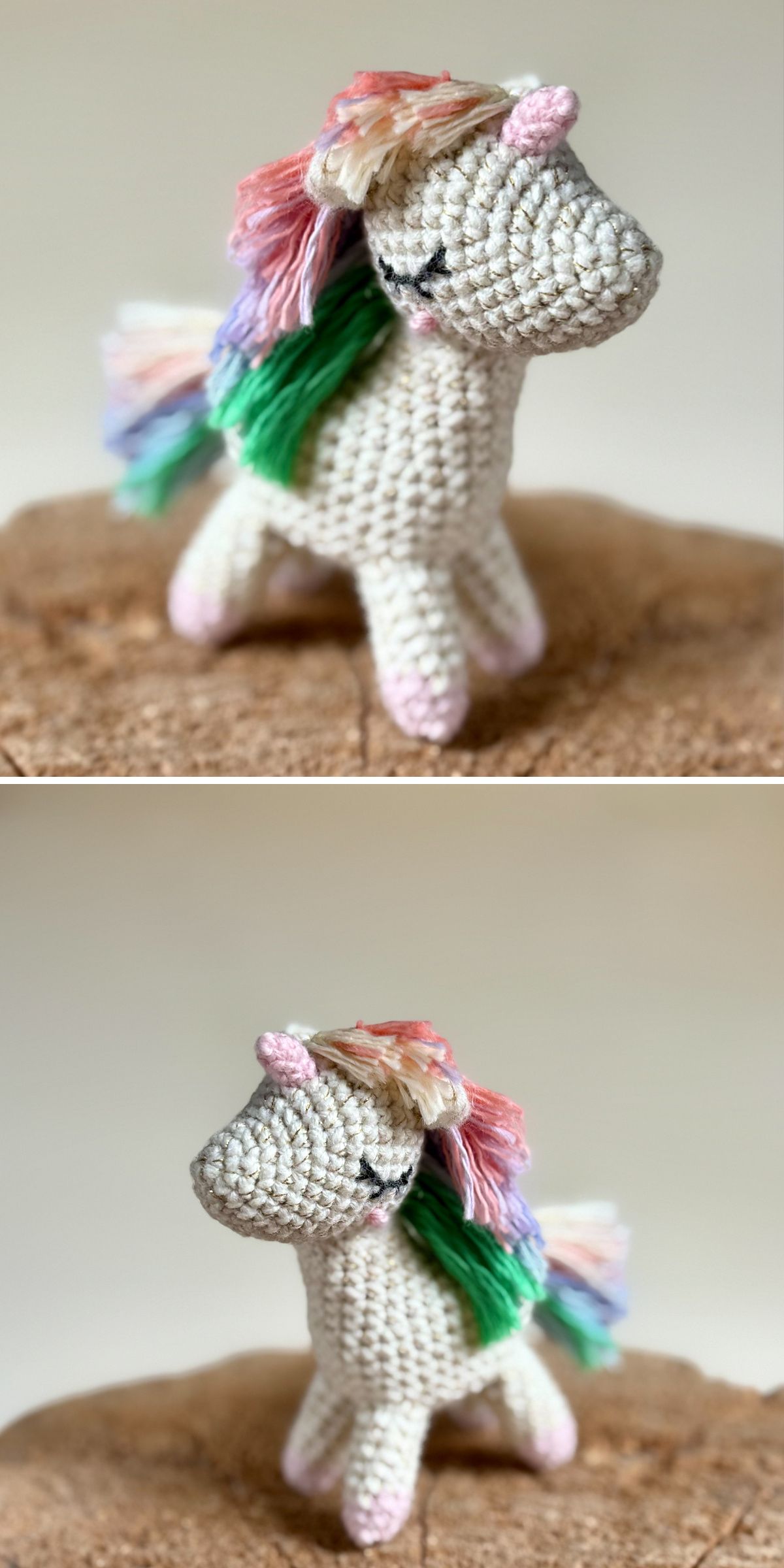 a small crochet unicorn toy
