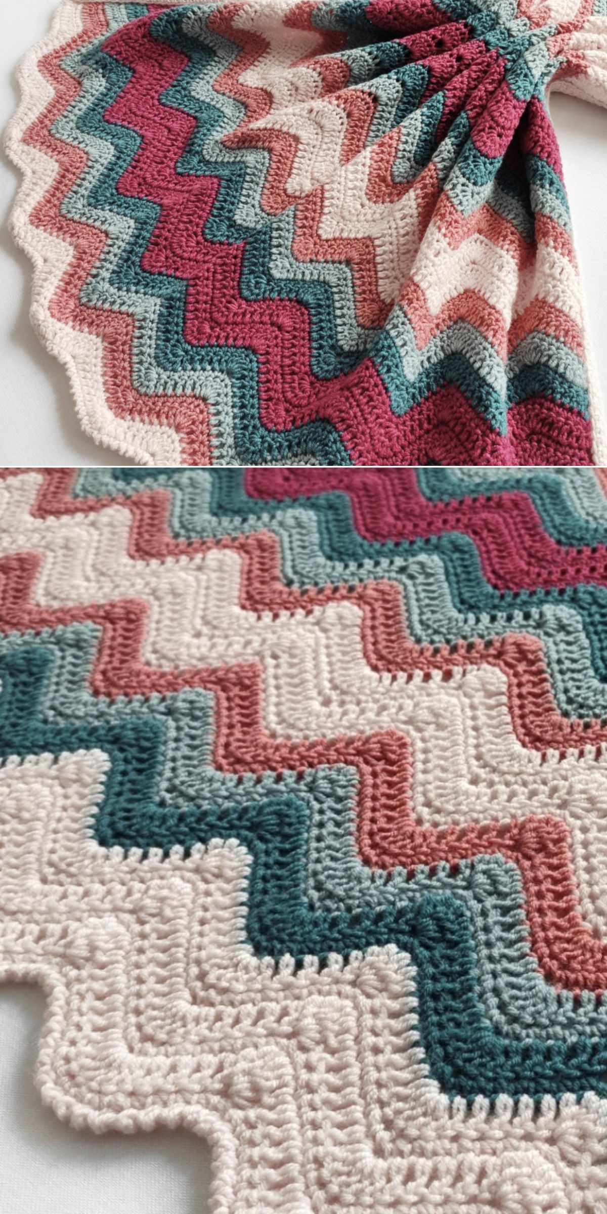 a ripple crochet baby blanket with a colorful design