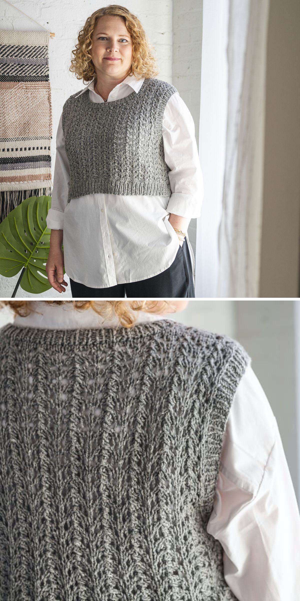 a grey knit cropped vest