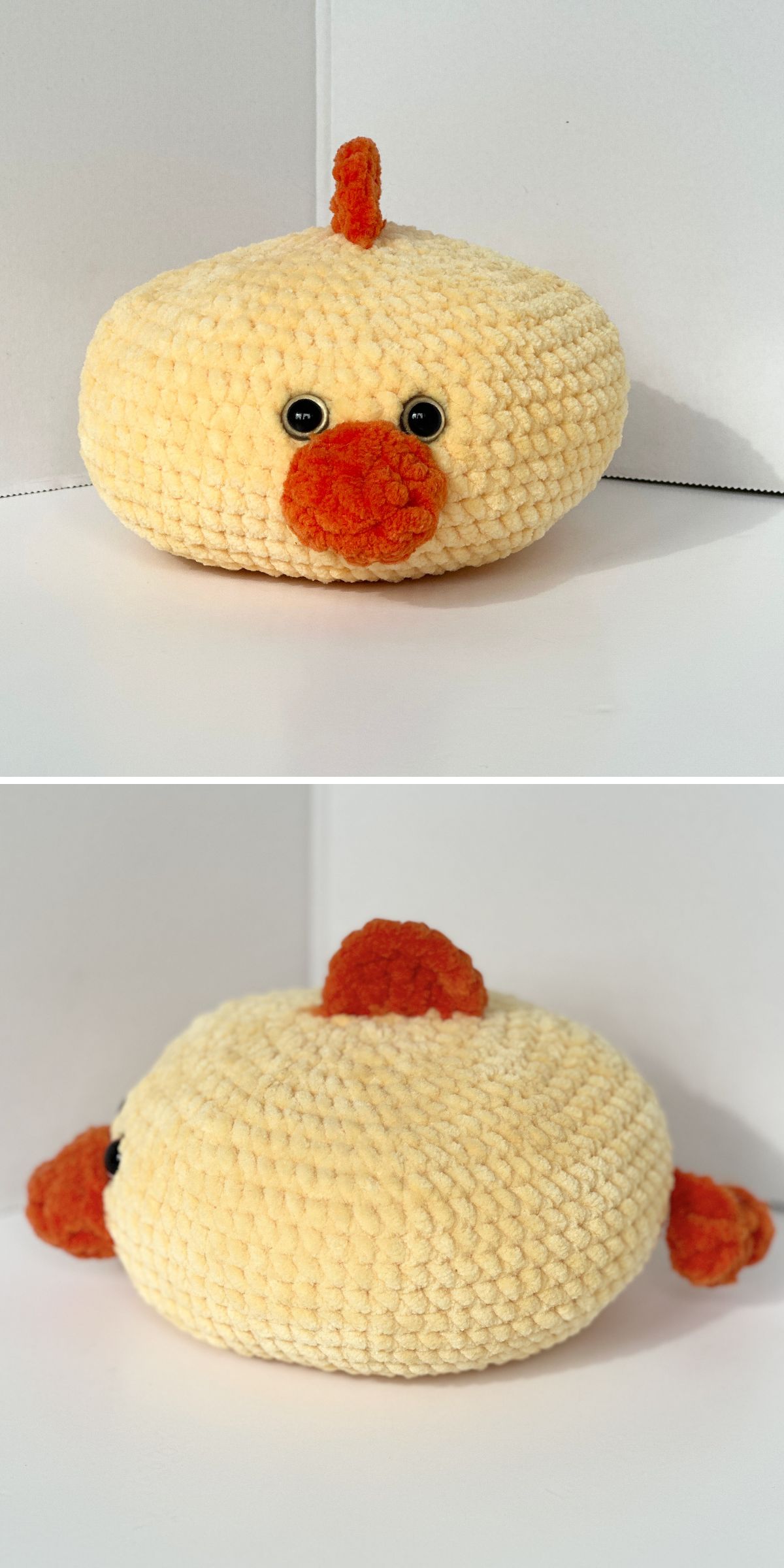 a round chicken-styled handmade pillow