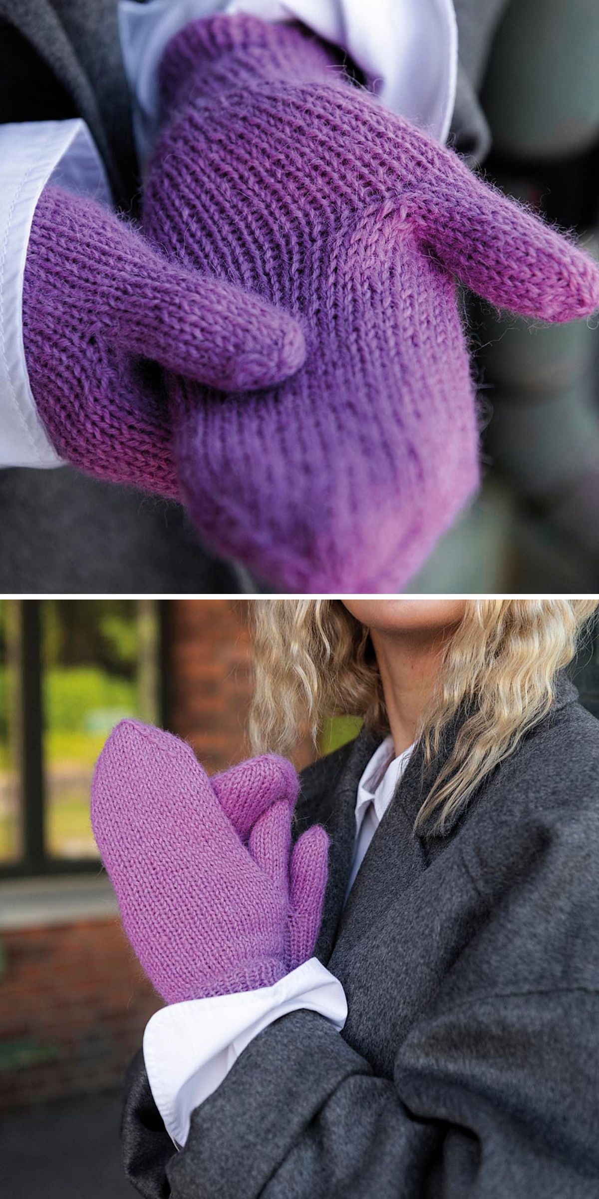 simple knitted mittens in purple