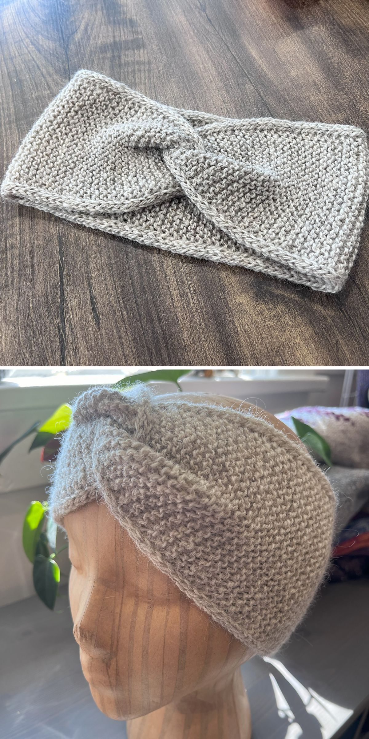 a simple knit headband in grey