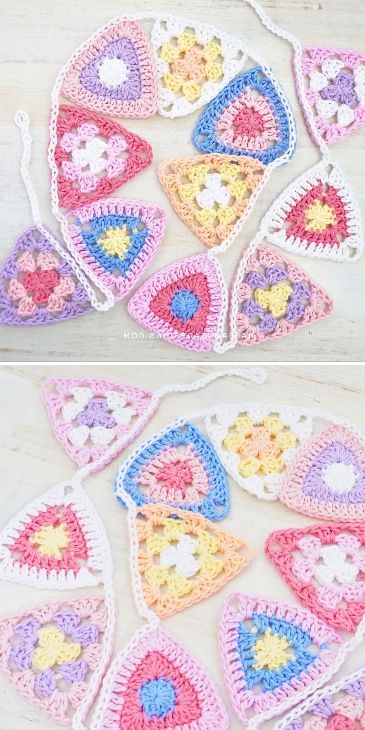 a collection of colorful crocheted triangles