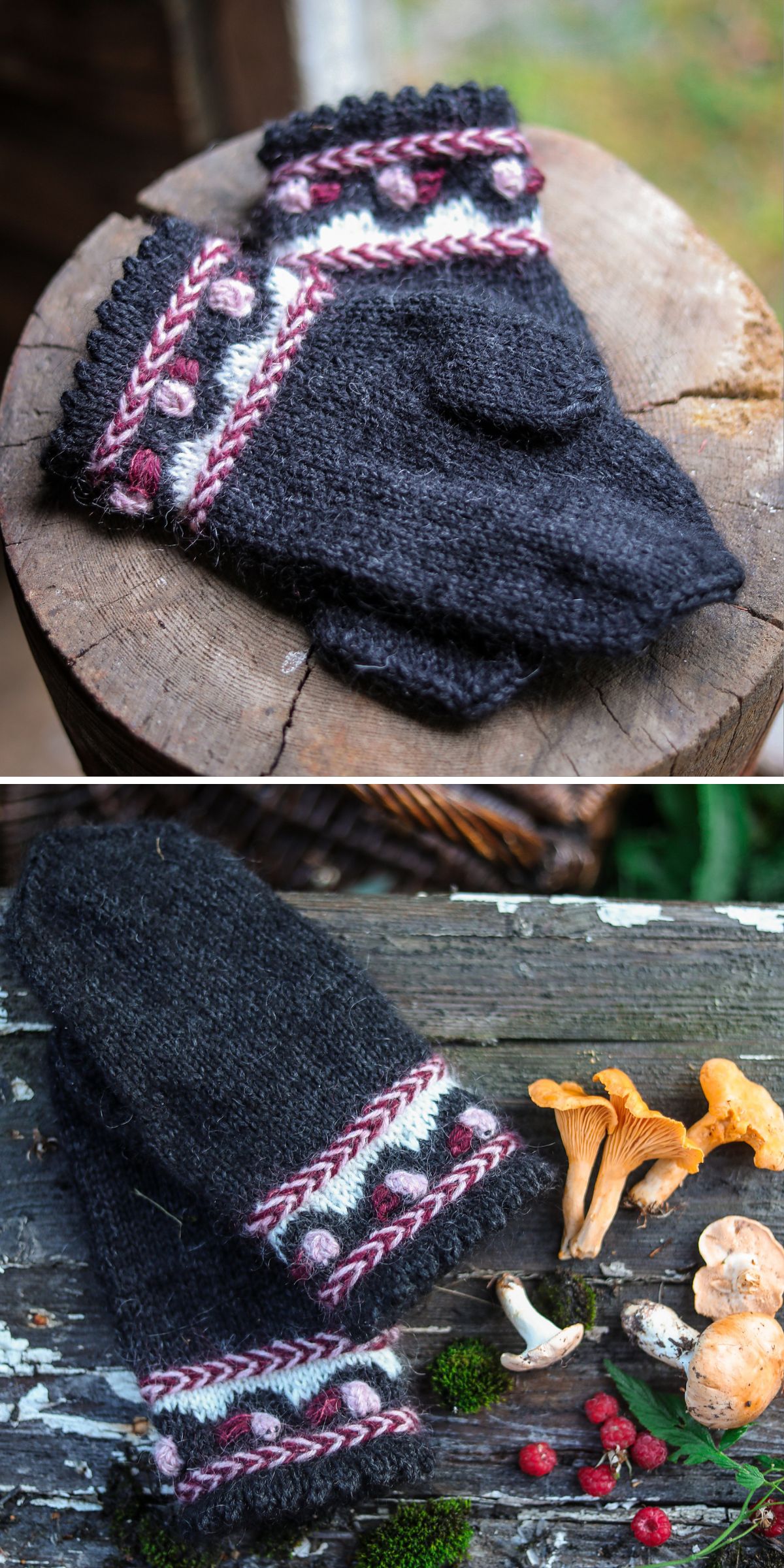 knitted mittens with a stylish cuff details in contrasting colors