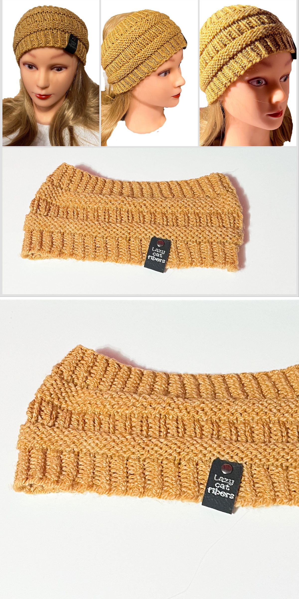 a wide handmade headband in dark yellow