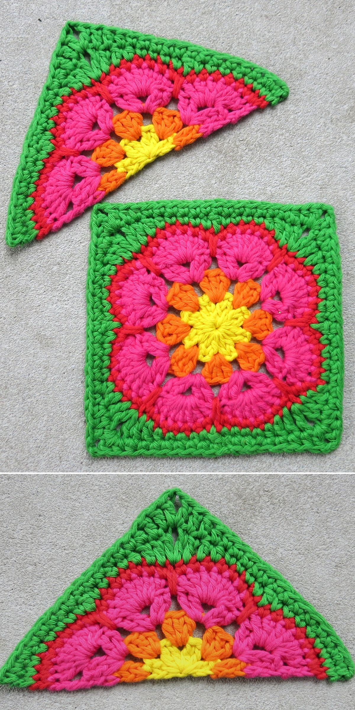 a vibrant crochet square with a flower motif