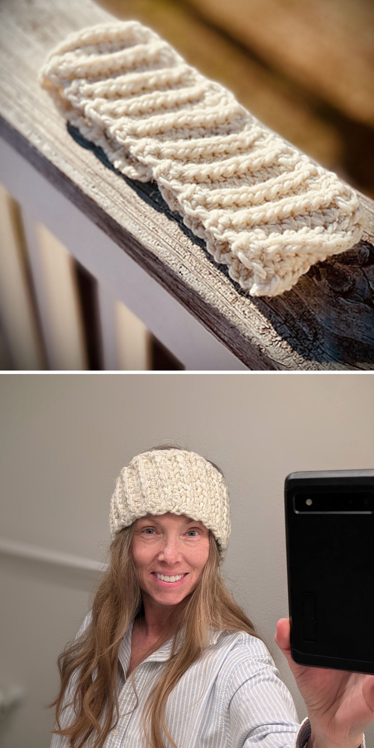 a wide buky headband in a cream color