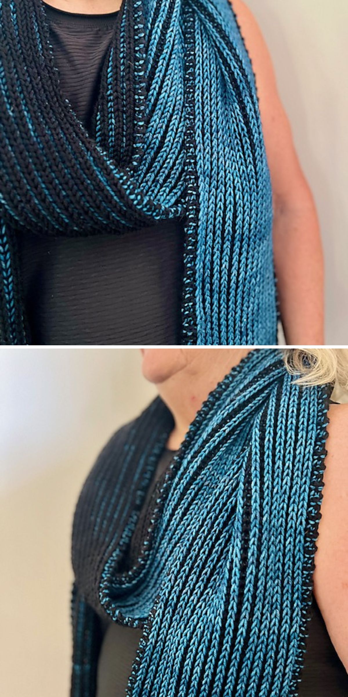a two-tone knitted scarf 