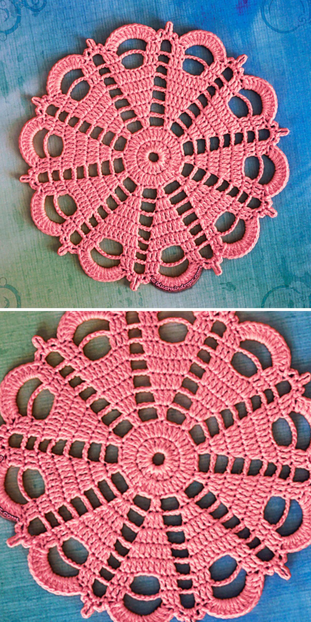 an elegant crochet pink doily 