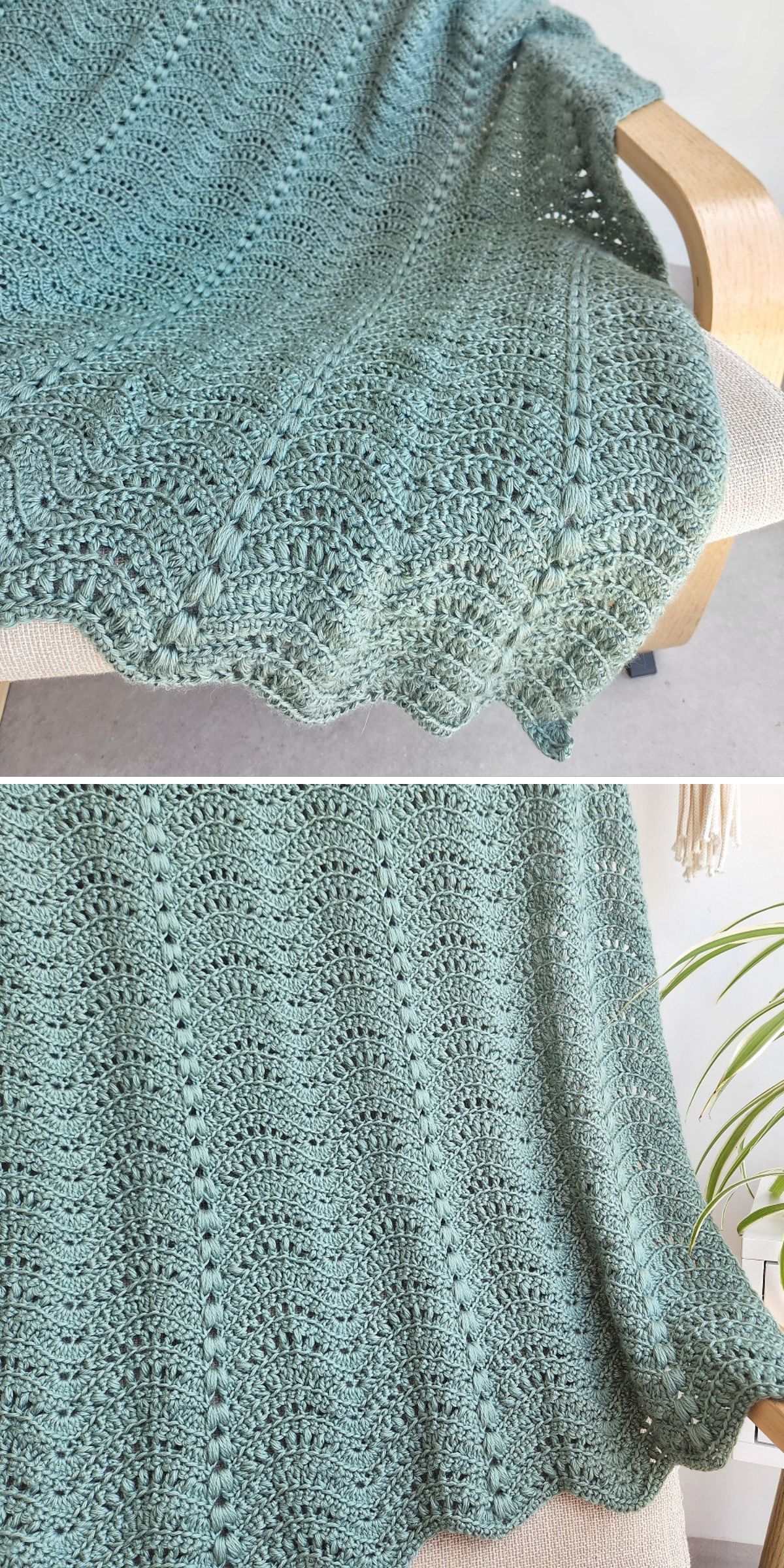 a delicate crochet blanket with elegant wavy texture pattern