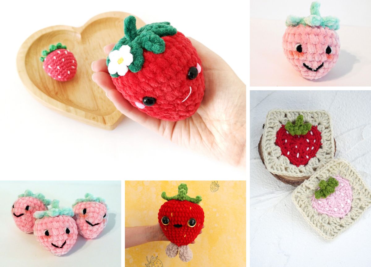 crochet strawberry amigurumi and granny squares