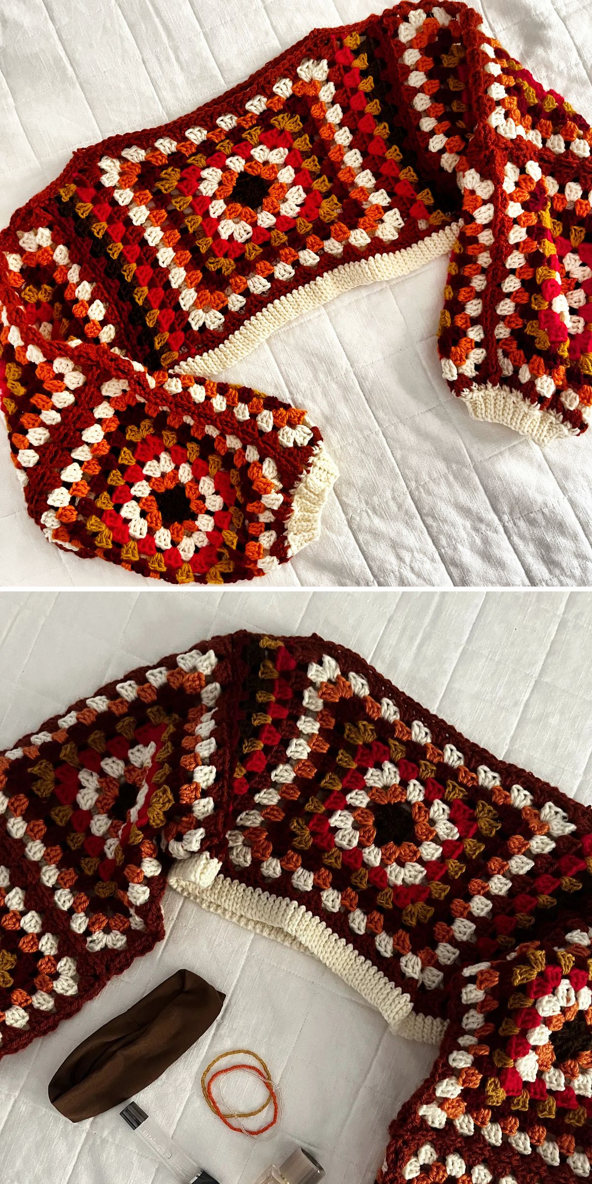 a crochet bolero made of colorful granny squares