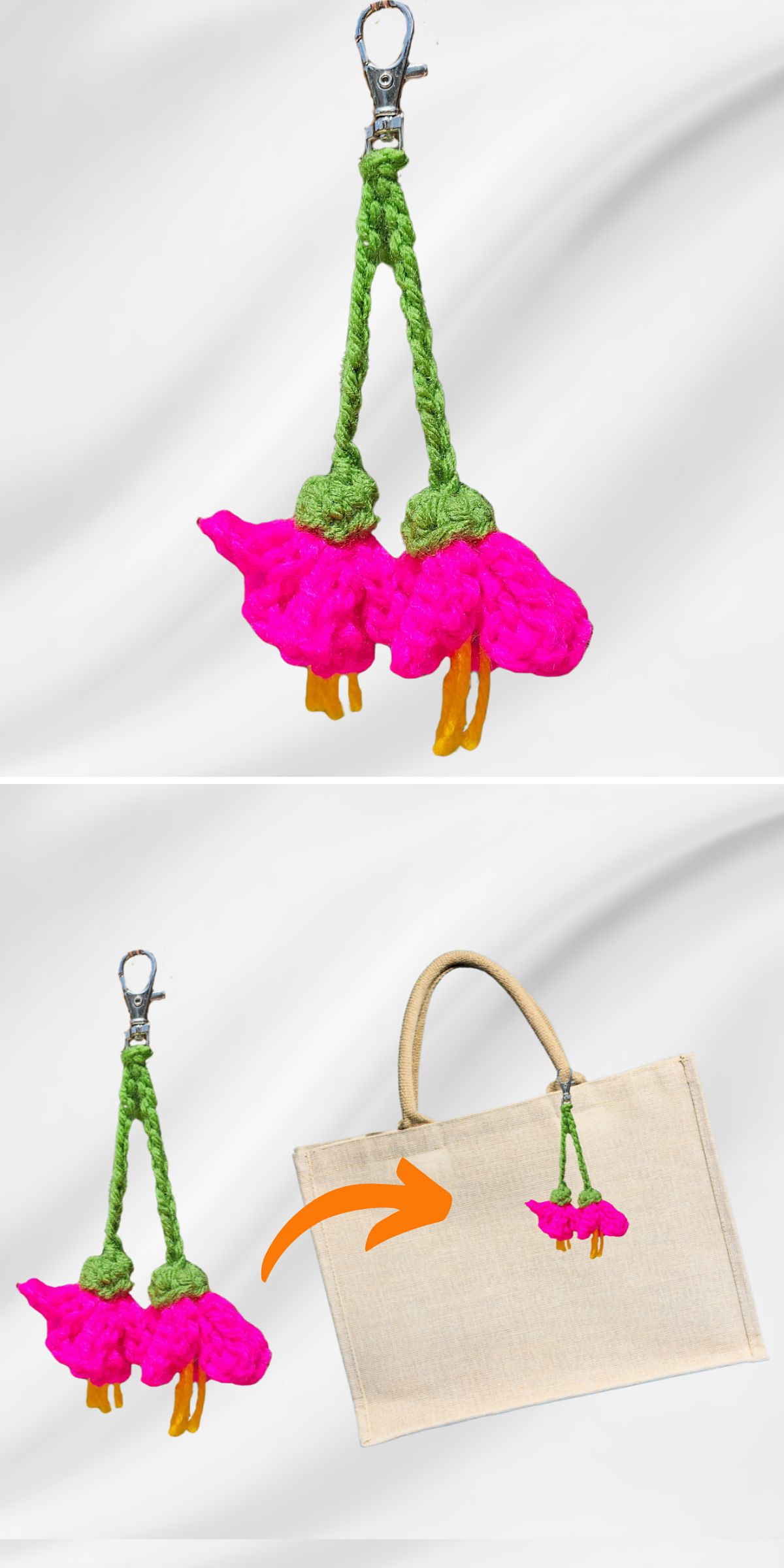 a flower crochet keychain