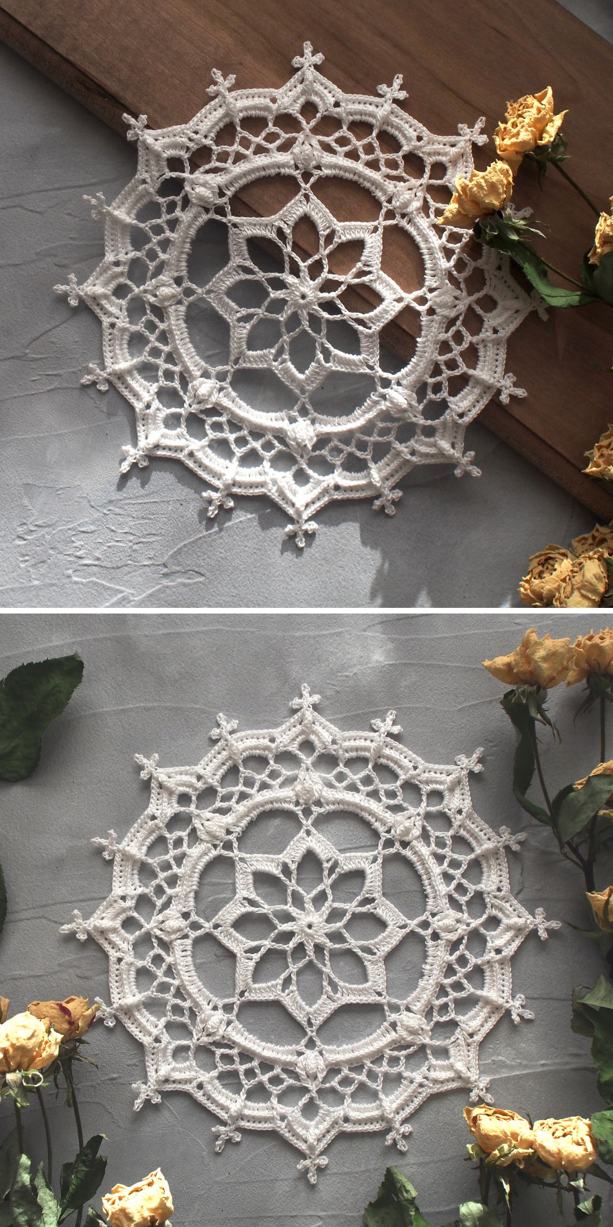 a lace crocheted doily 