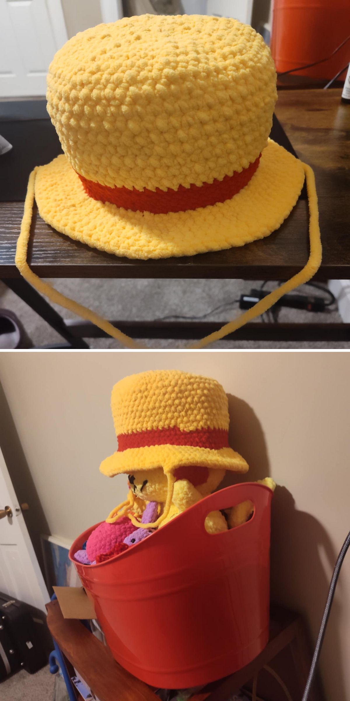a large chunky hat 