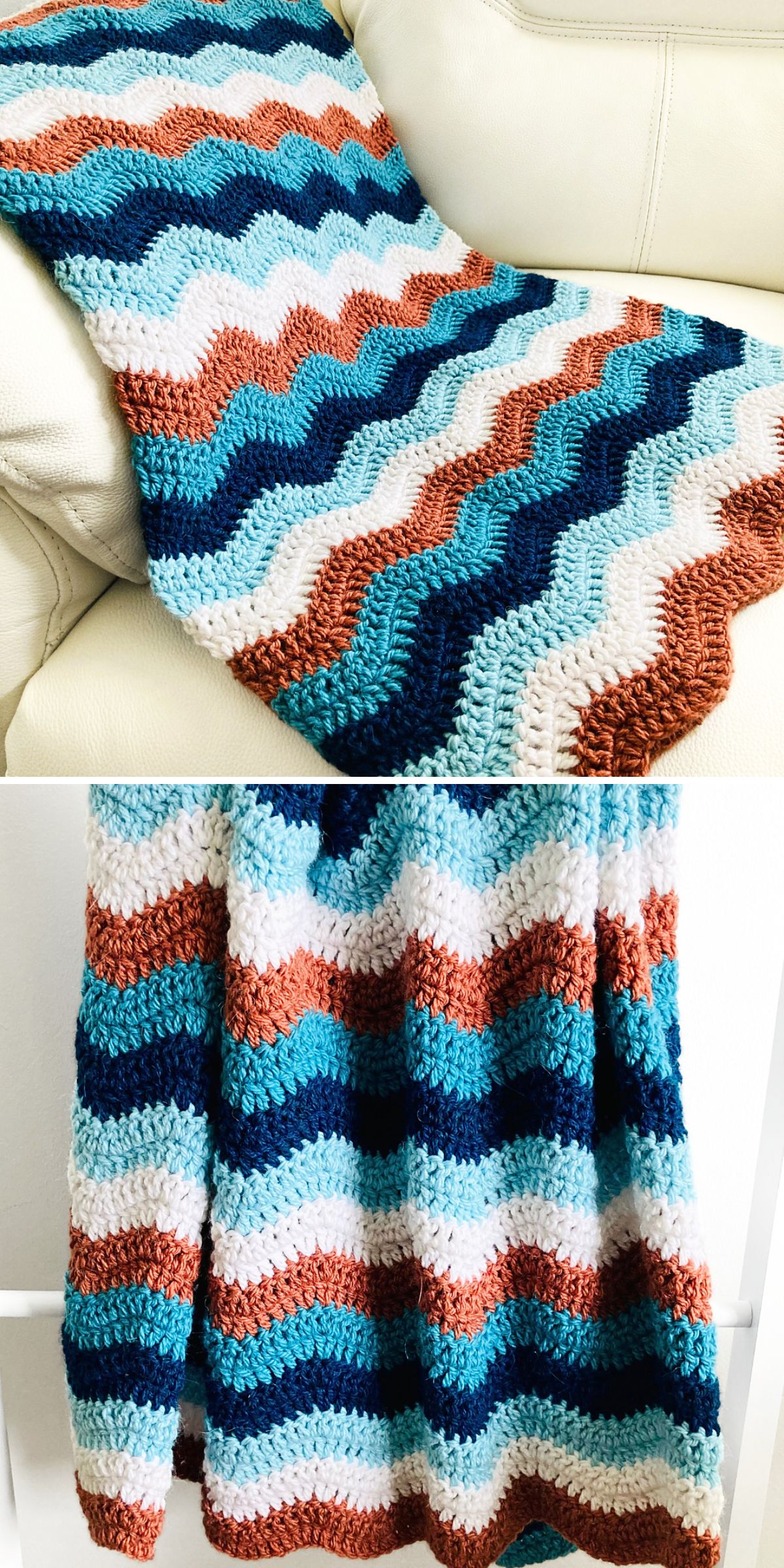 a ripple crochet blanket in a beautiful colorway inspired by the beach