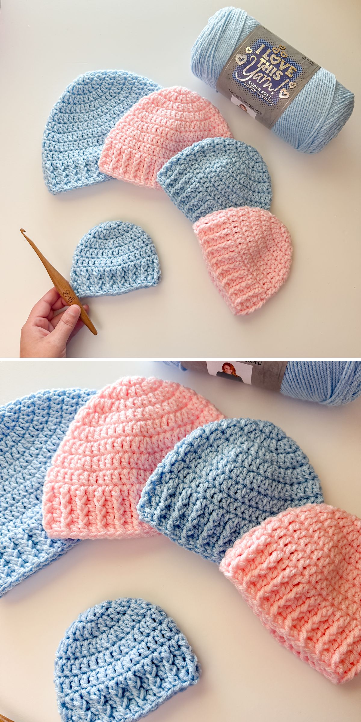 a set of classic crochet beanies