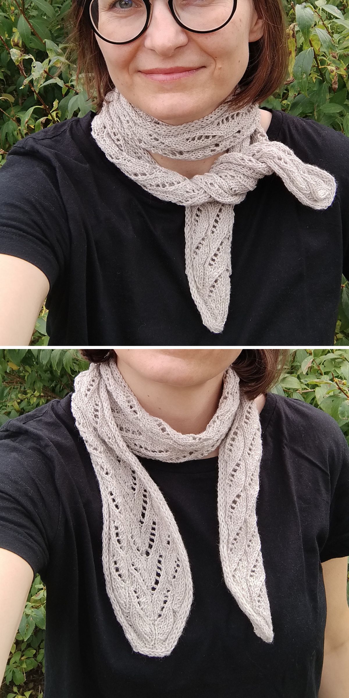 an elegant handmade scarf tied around the neck