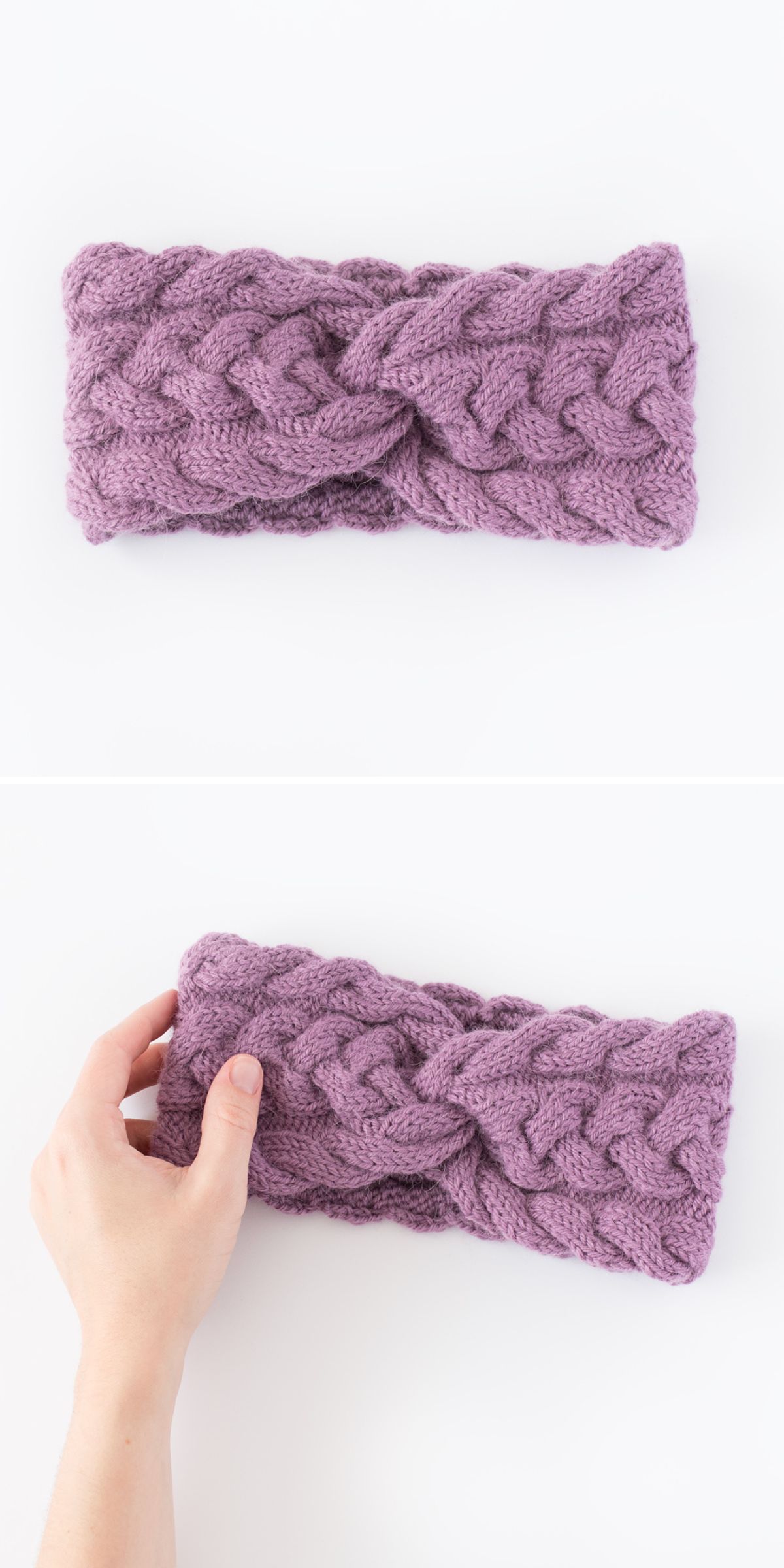 a knit twisted headband in a violet color