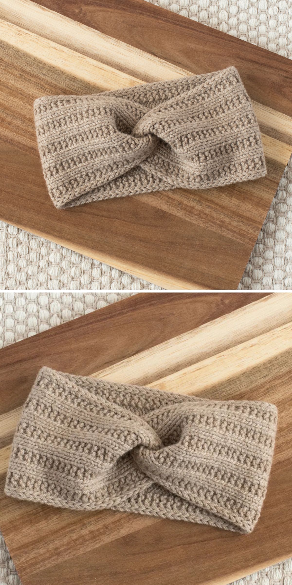 a knitted headband featuring textured stripes