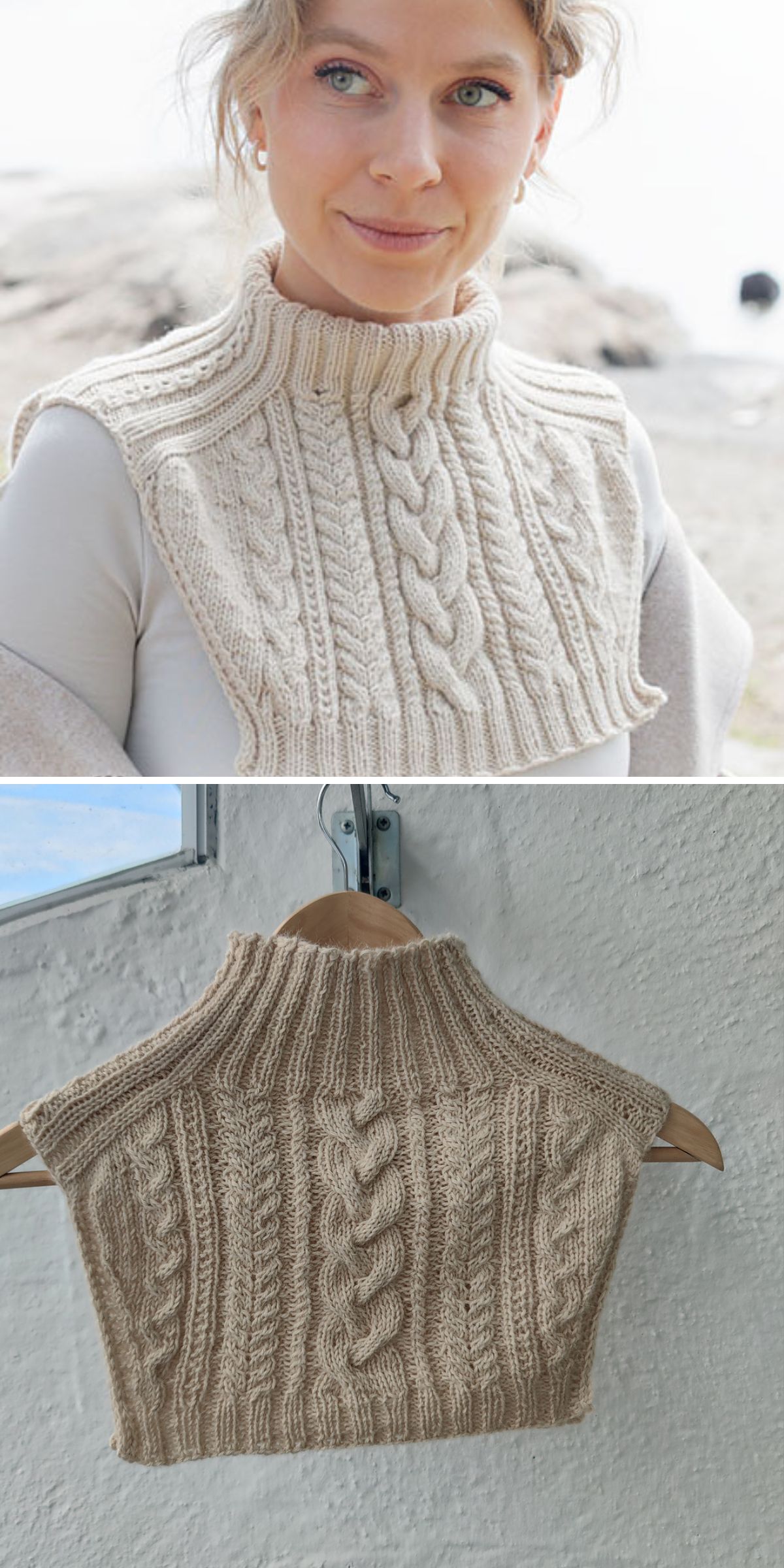 a knit neck warmer with a beautiful braided cable design