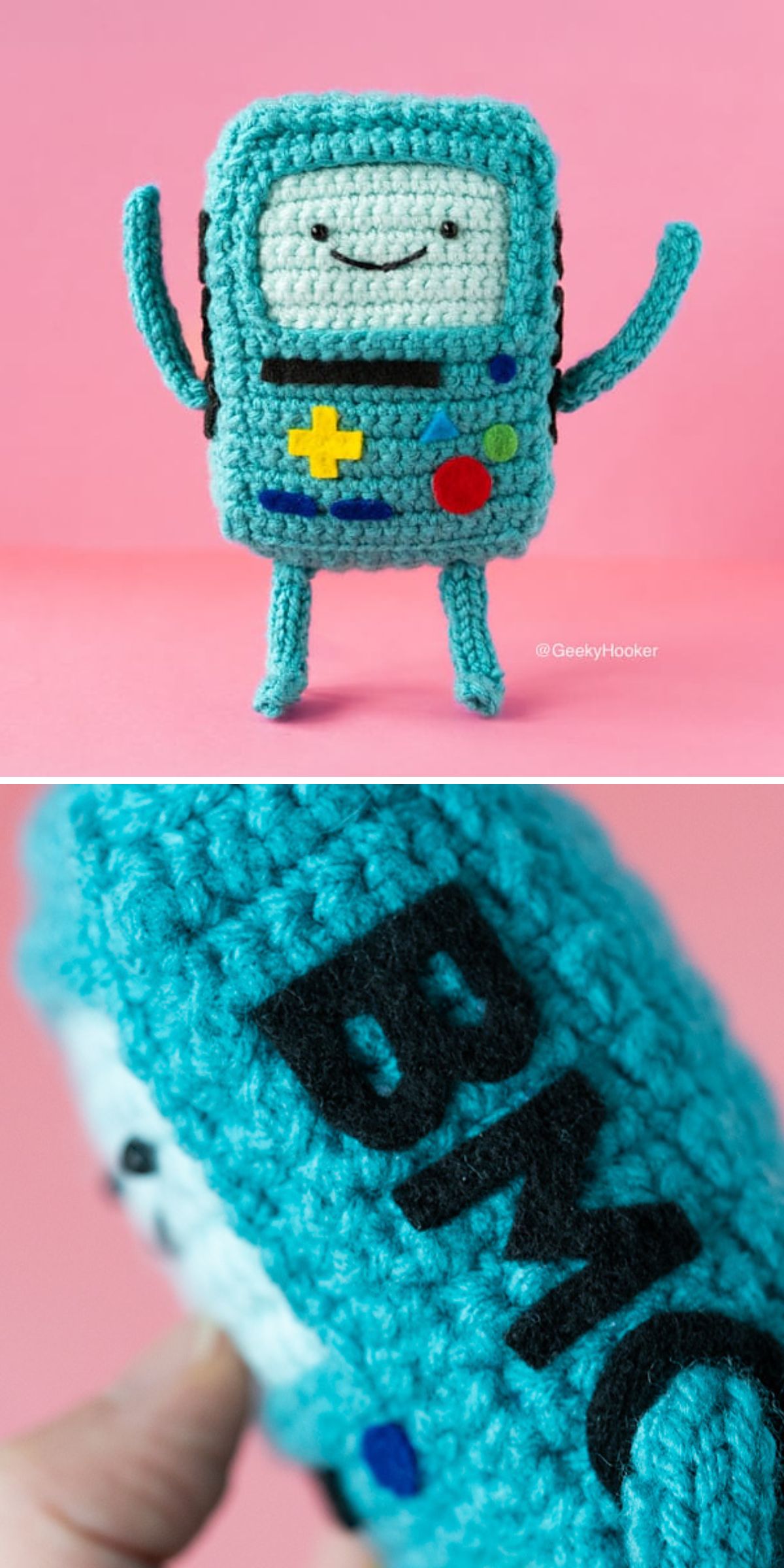 a funnt crochet robot doll
