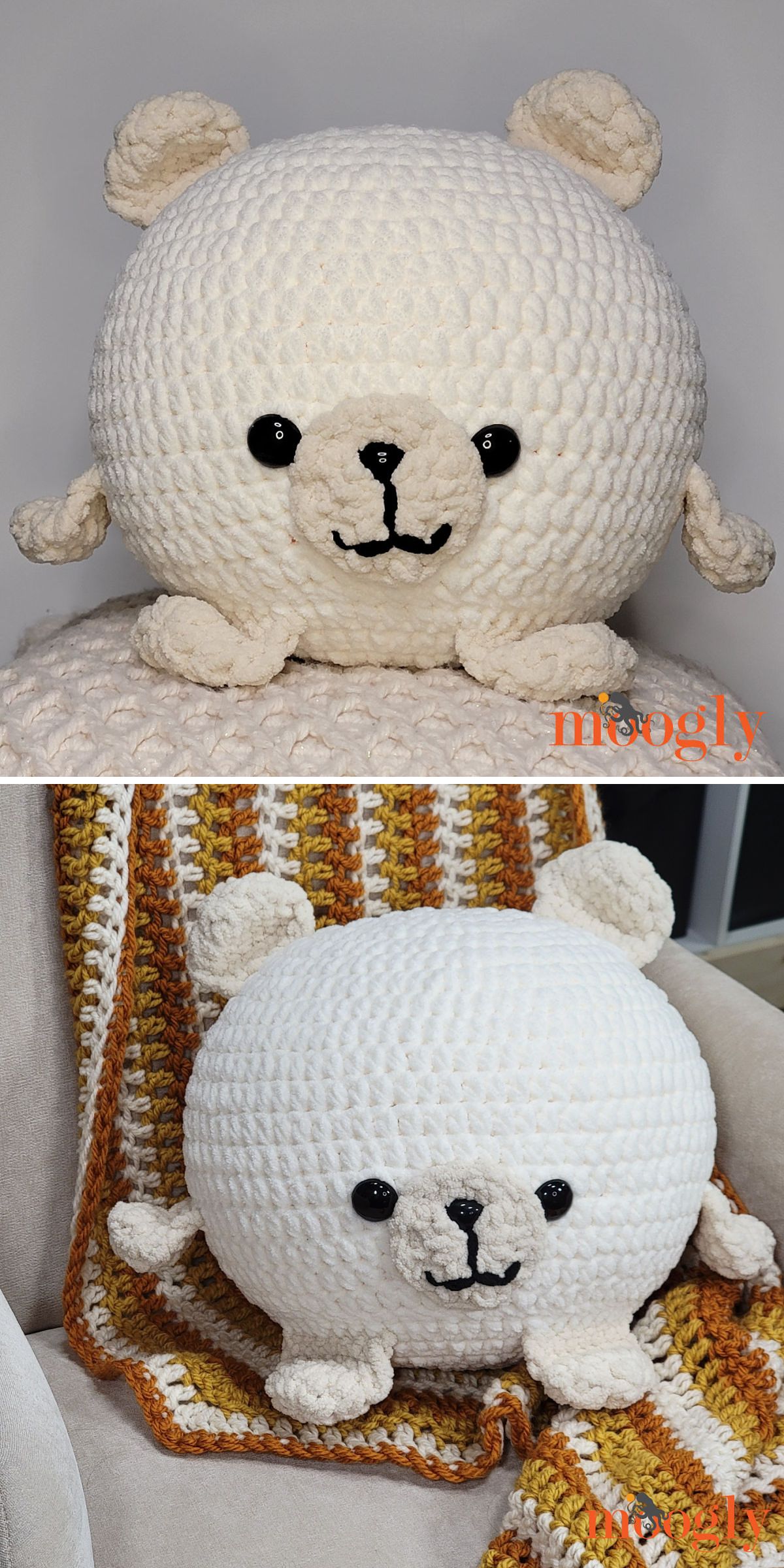 a white round crochet bear 