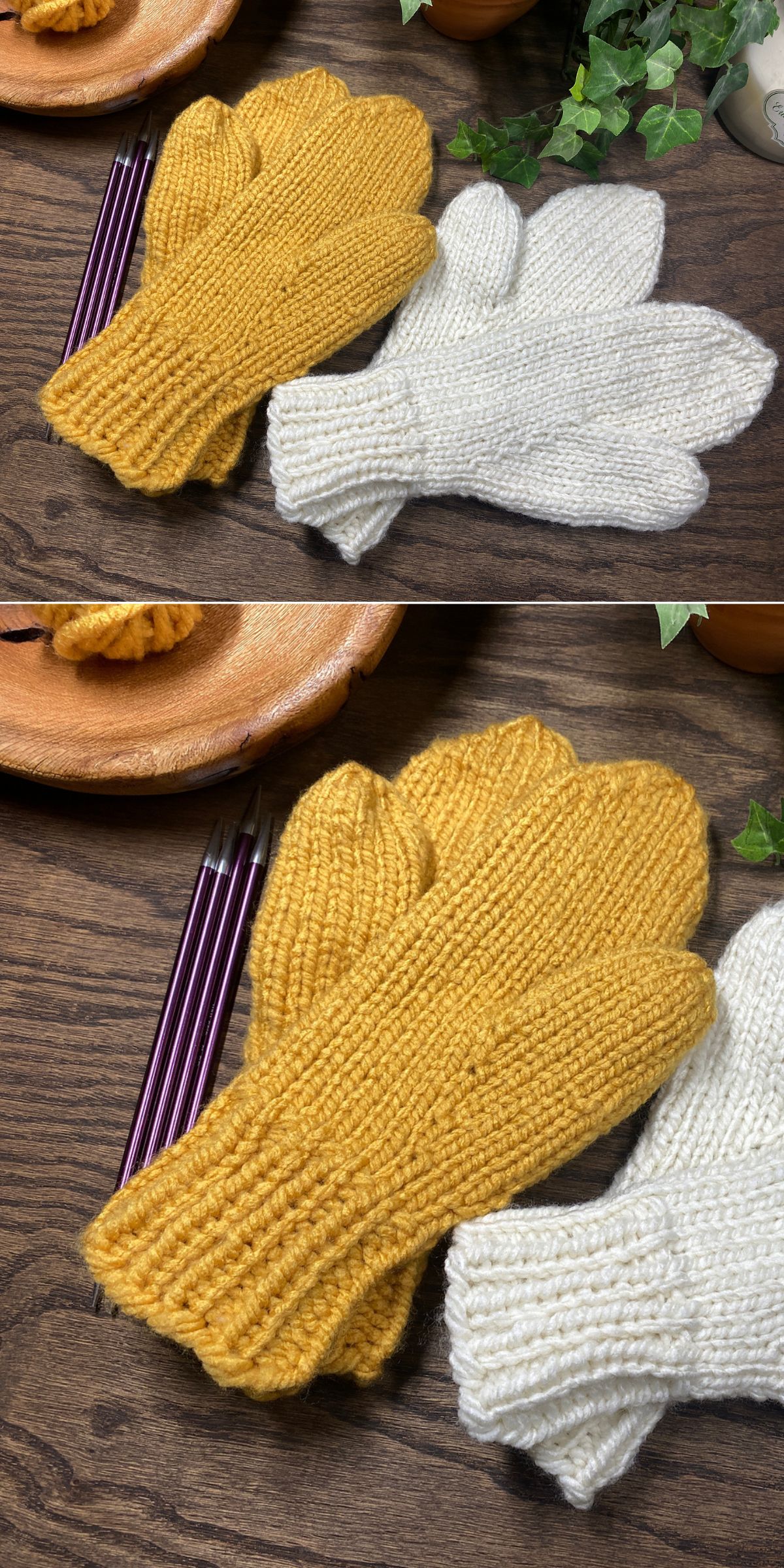 classic knitted mittens with ribbed cuffs