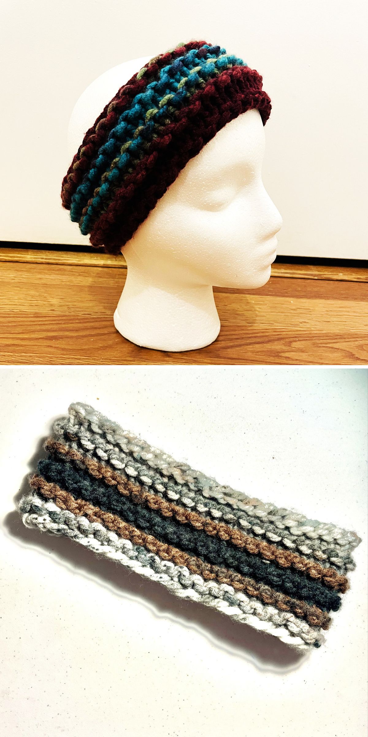a striped chunky knitted headband