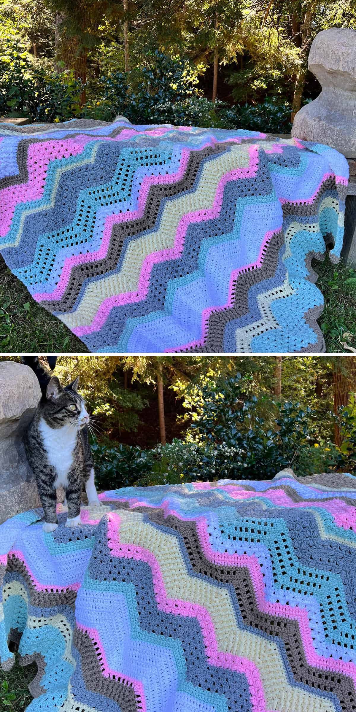 a chevron crochet blanket in vibrant colors