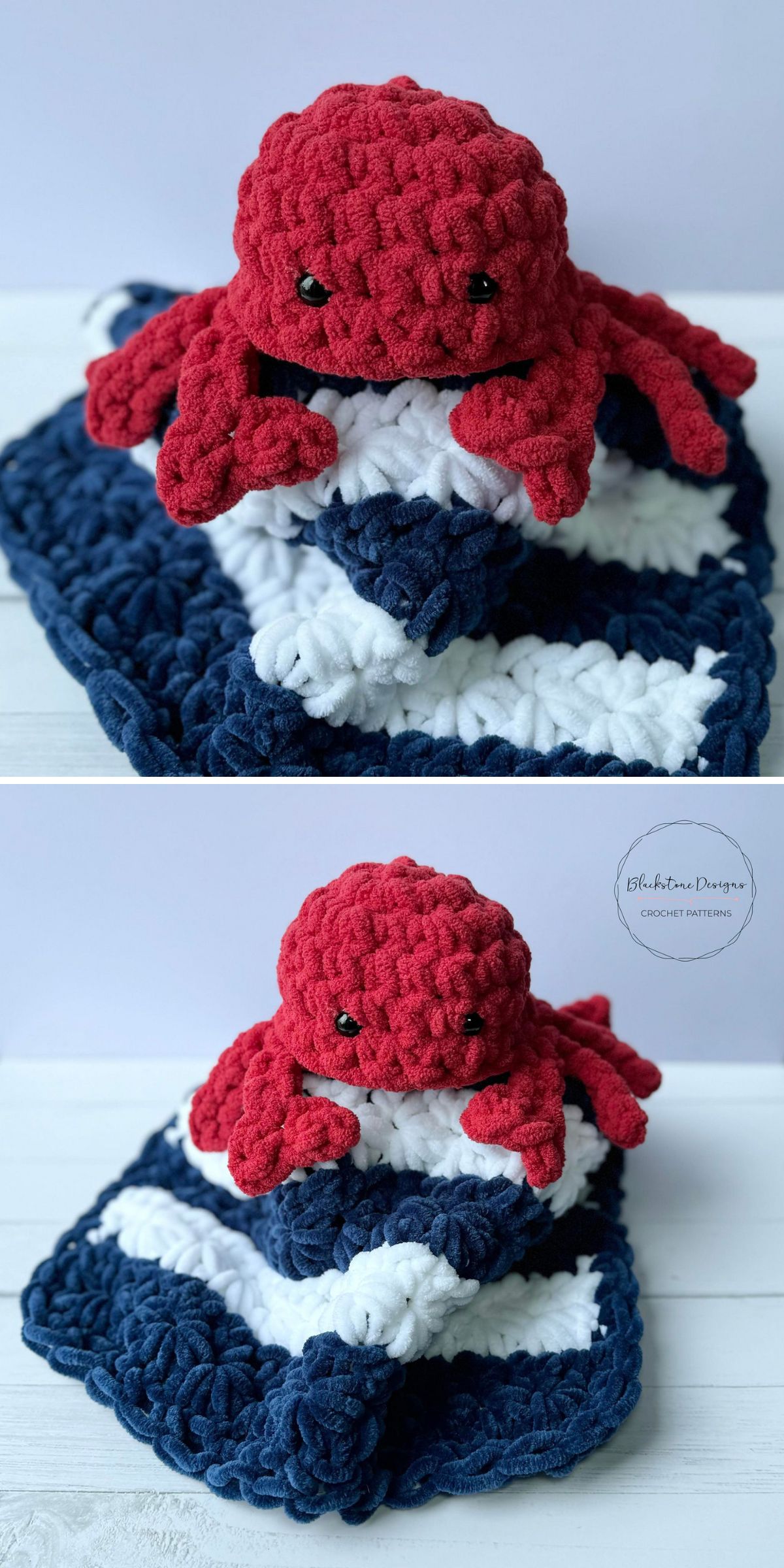 a red crochet crab