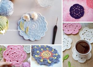 a collection of vibrant crochet flower coasters